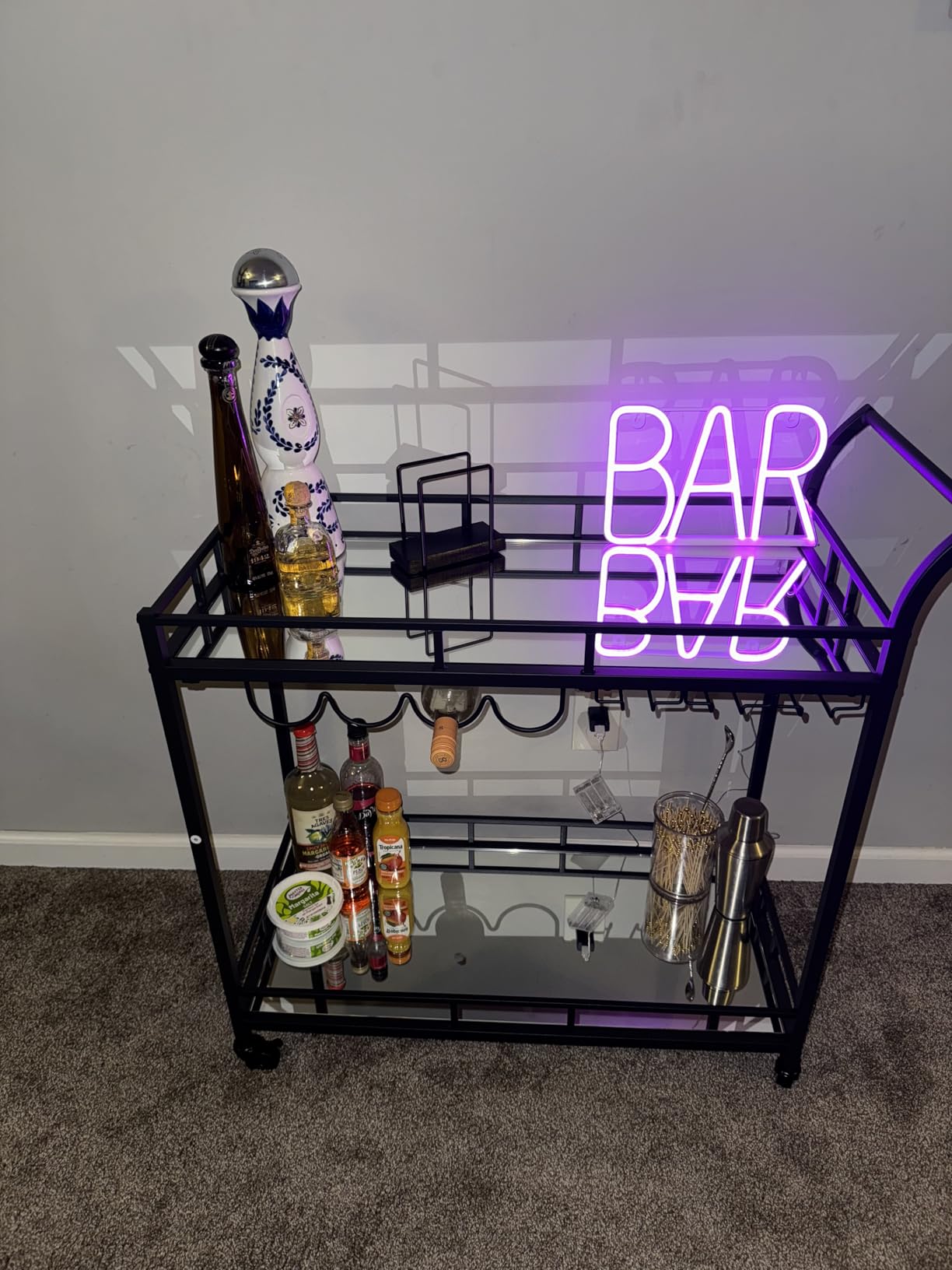VASAGLE Bar Cart Gold, Home Bar Serving Cart, Wine Cart with 2 Mirrored Shelves, Wine Holders, Glass Holders, for Kitchen, Dining Room, Gold ULRC090A03 customer photo 1
