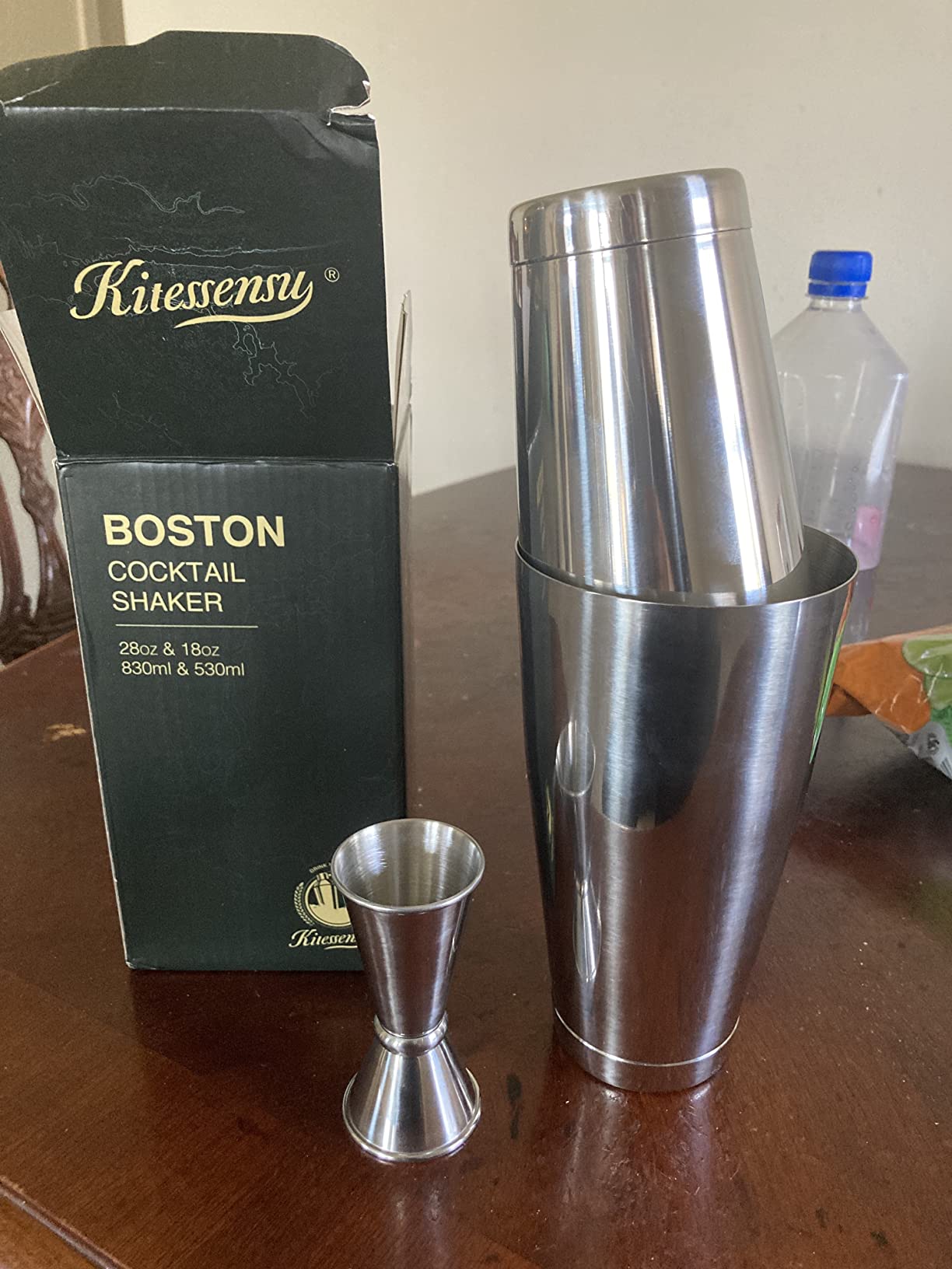 KITESSENSU Boston Cocktail Shaker Set, 4-Piece Boston Shaker Tins Bartender Kit with 18oz & 28oz Mixed Drink Shaker, Hawthorne Strainer, Double Measuring Jigger, Cocktail Recipe Cards Included customer photo 2