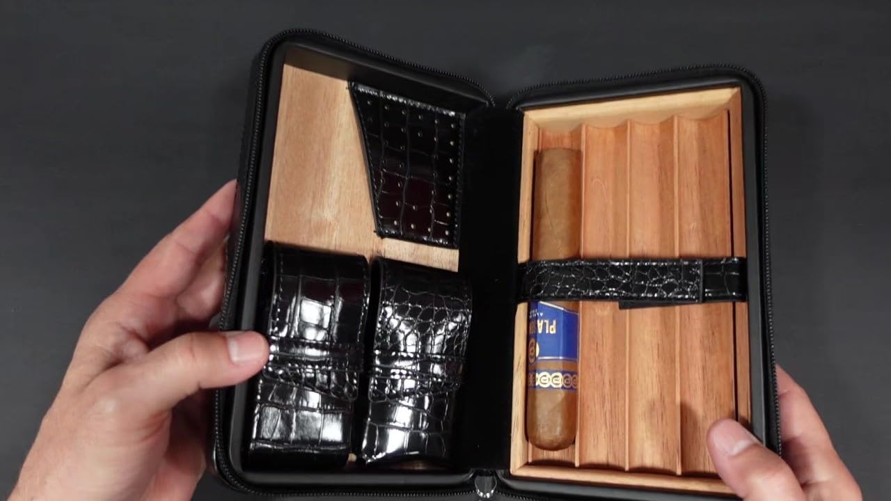Cigar Travel Humidor, Cedar Wood Leather Cigar Case with Cigar Accessories Gift Set, Brown customer photo 2