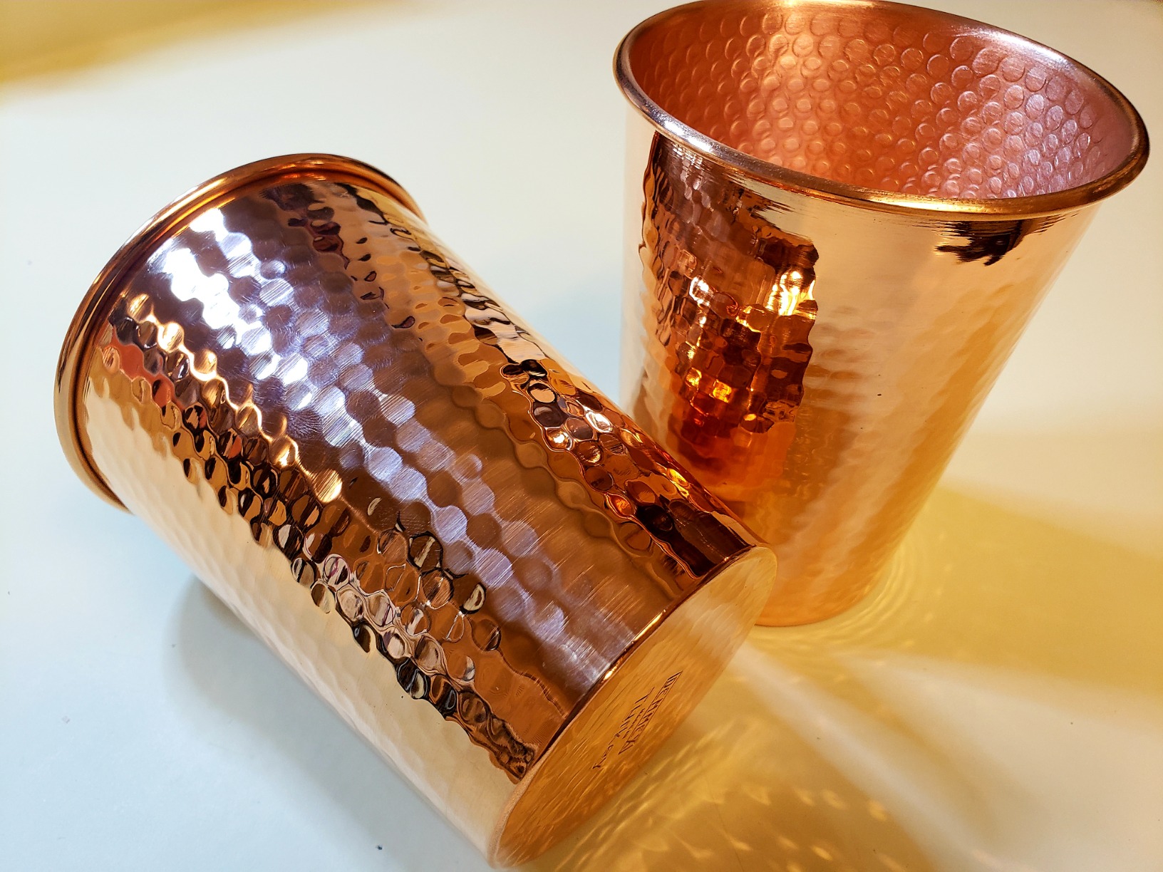 DEMMEX (Set of 2) 1mm Thickest Pure Copper Cups, Solid Unlined Uncoated Hammered Copper Water Moscow Mule Tumblers, Handmade, Large 18 Ounces customer photo 1