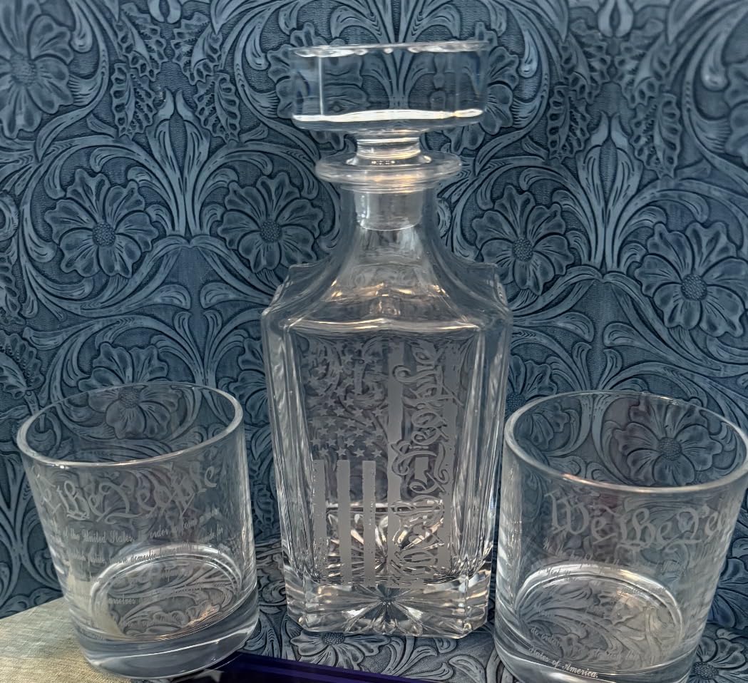 Whiskey Decanter Engraved We The People American Flag Decanter Set with 2 Glasses for Liquor Scotch Bourbon or Wine, Father's Day Patriotic Gift customer photo 1