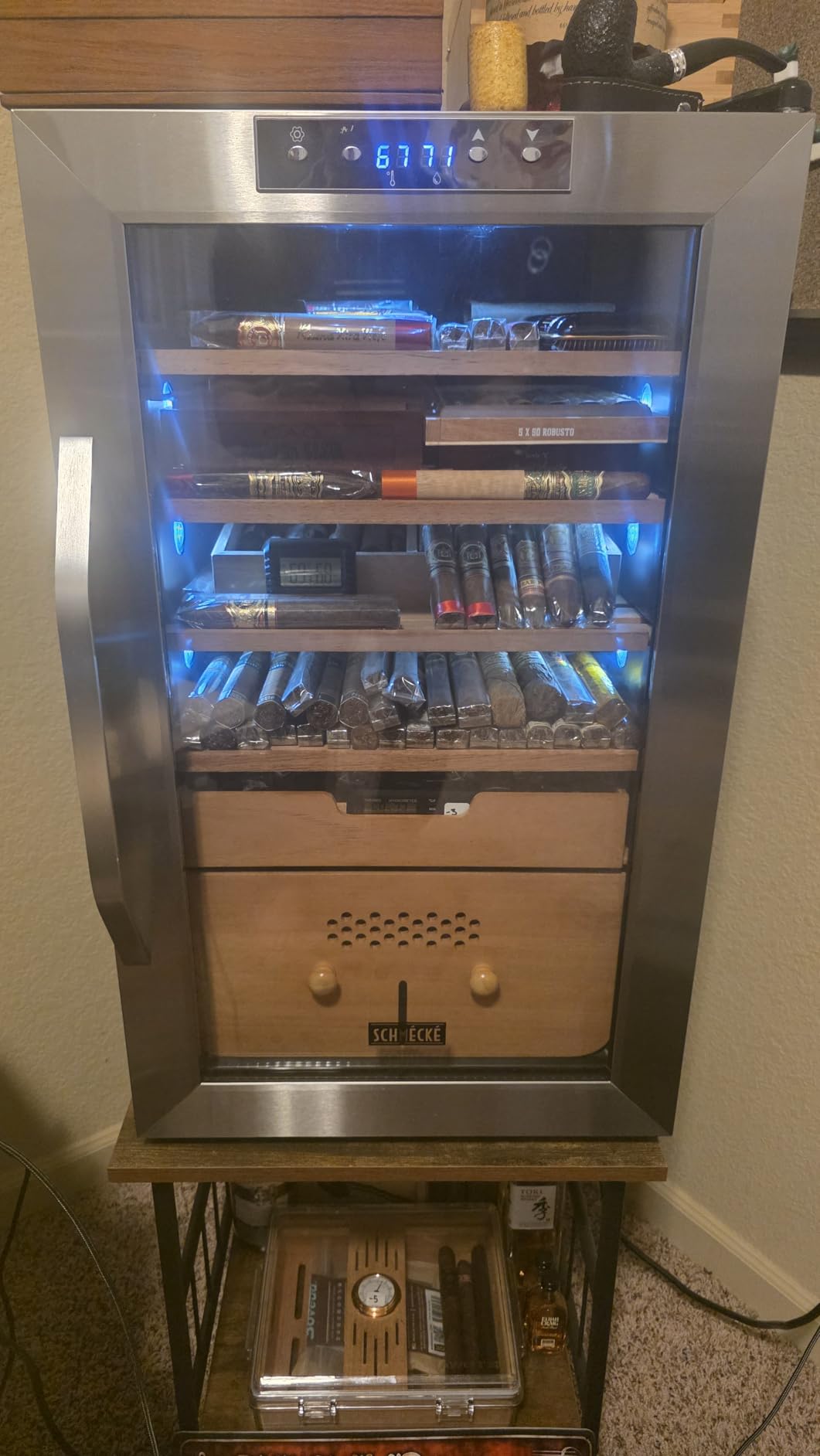 SCHMECKE 400 Cigar Cooler Humidor with 3 in 1 Precise Cooling, Heating & Humidity Control, Stainless Steel Trim Finish Cabinet, Spanish Cedar Wood Shelves and Drawer with Built in Digital Hygrometer customer photo 2