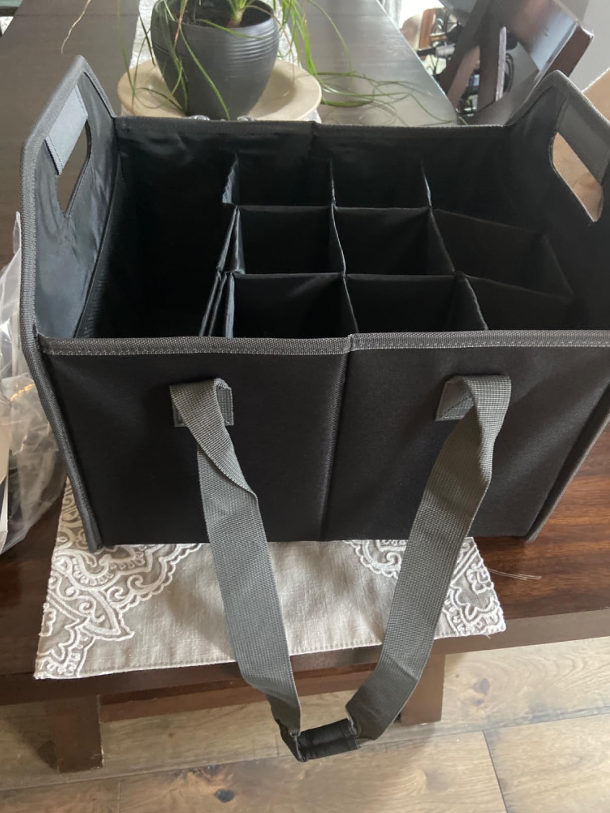 12 Bottle Wine Carrier Bag Collapsible Reusable with Strap for Liquor Champagne Beer Glasses Storage Shopping Travel (Navy Blue) customer photo 2