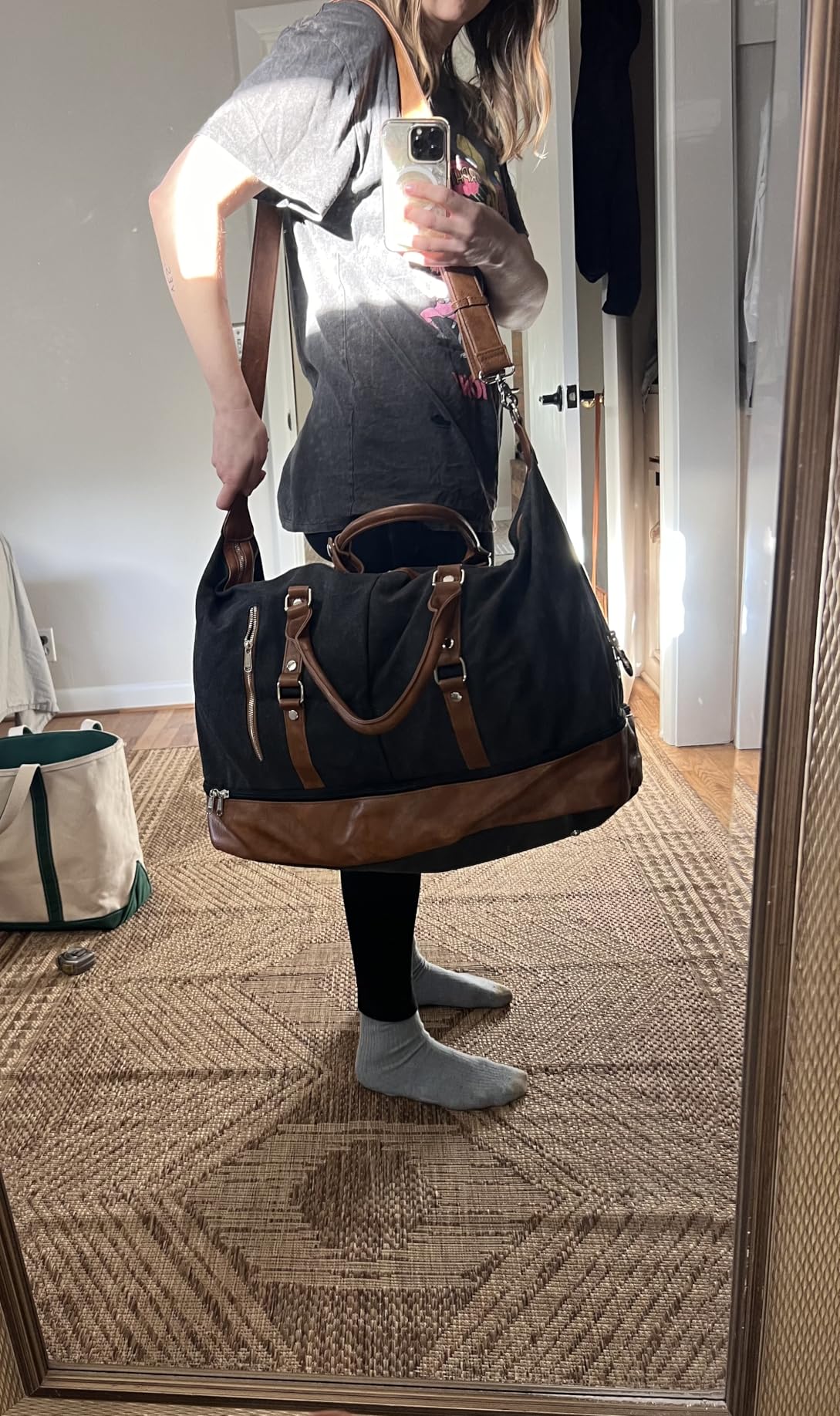 Genuine Leather Women Travel Duffle Weekender Overnight Weekend Carry on Shoulder Tote Bag customer photo 2