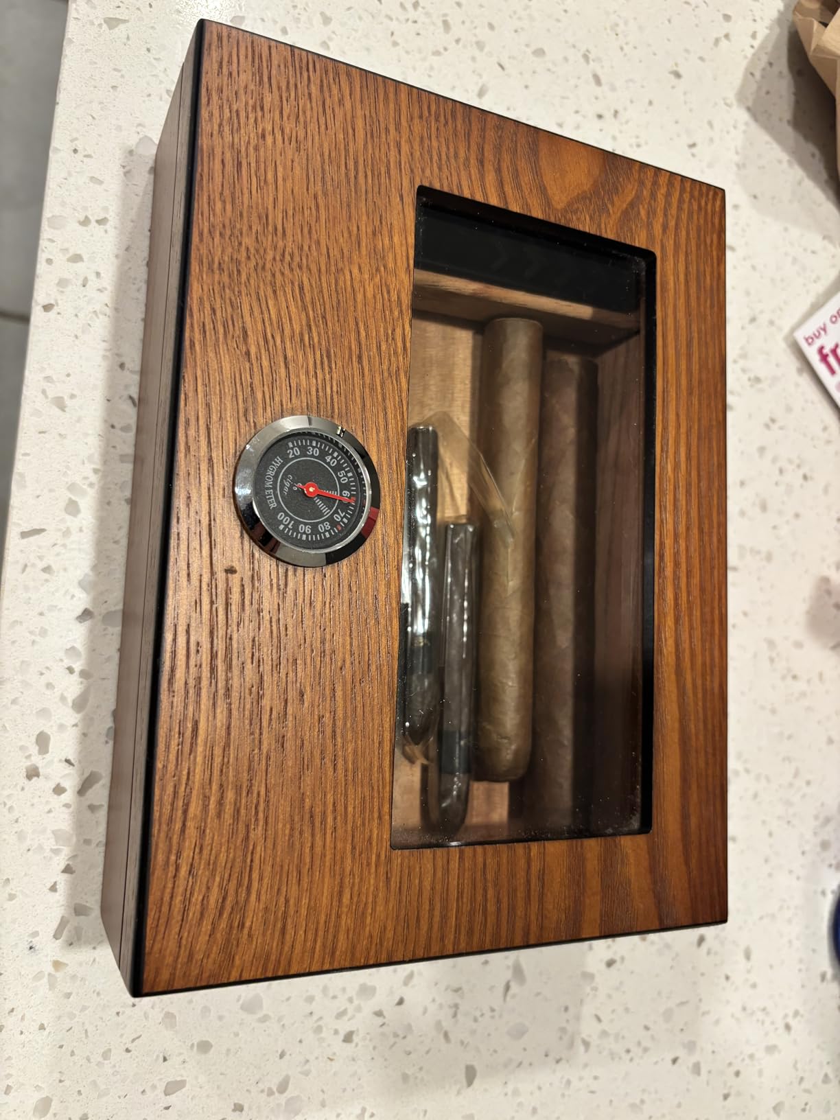 TISFA Cigar Humidor, Glass Top Cigar Box with Hygrometer Humidifier and Divider, Desktop Cedar Wood Storage Case Holds 20-30 Cigars customer photo 1