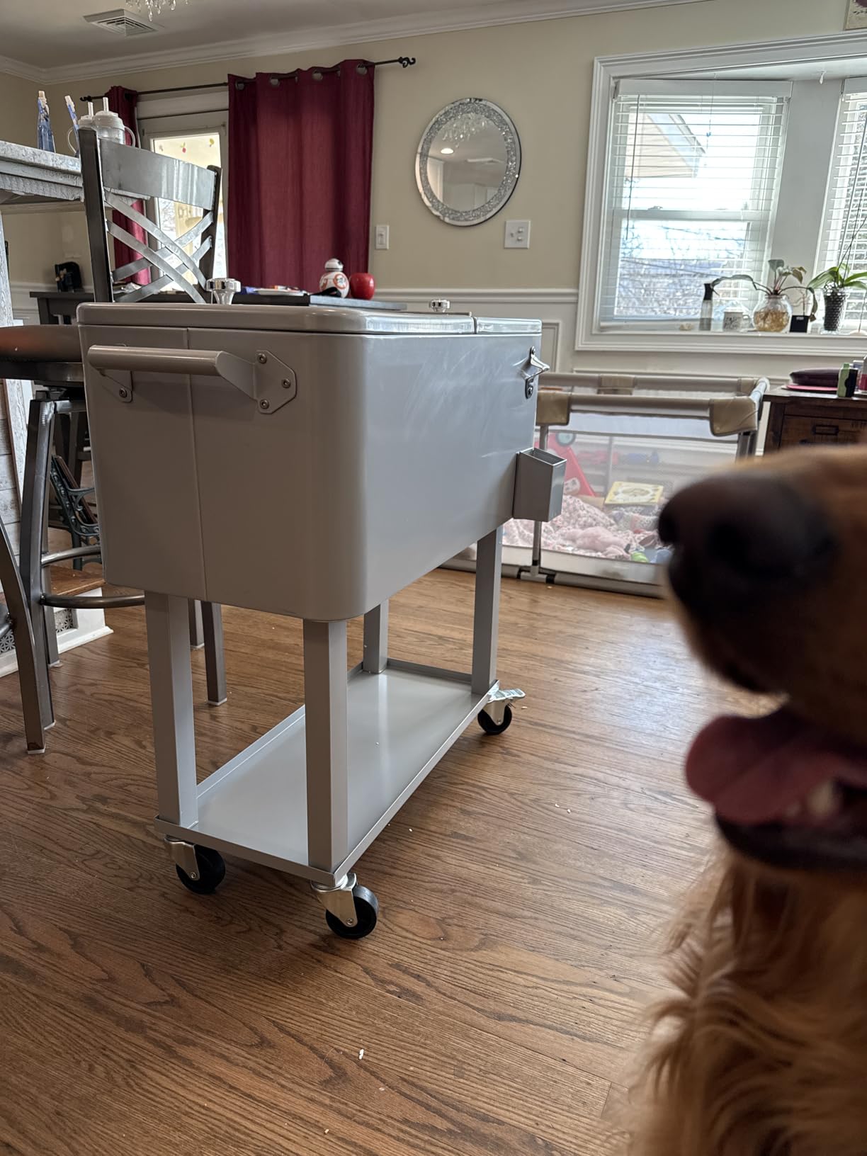 80 Quart Rolling Ice Chest Cooler Cart, Patio Backyard Party Drink Beverage Bar Stand Up Cooler Trolley with Ice Scoop customer photo 1