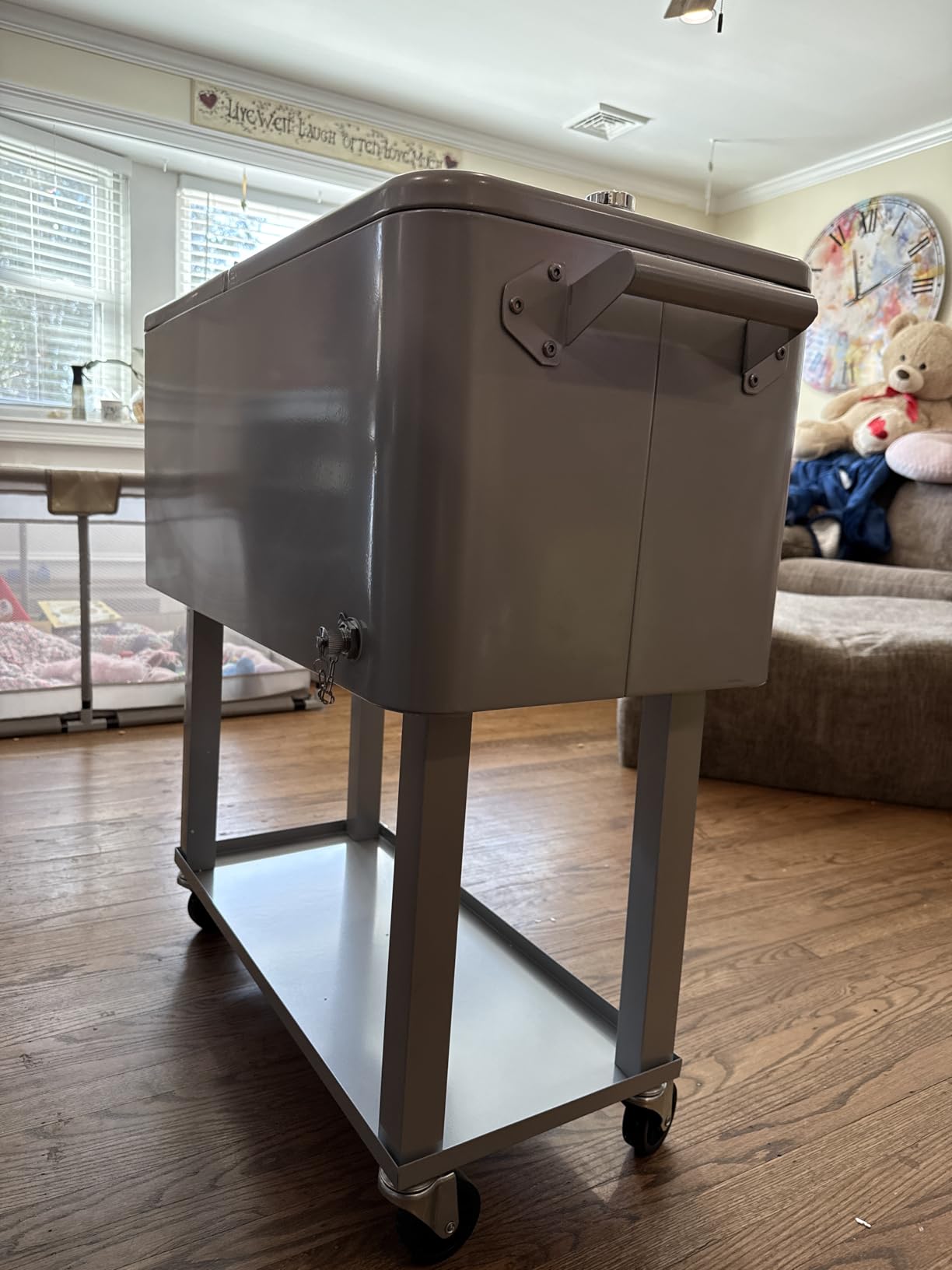 80 Quart Rolling Ice Chest Cooler Cart, Patio Backyard Party Drink Beverage Bar Stand Up Cooler Trolley with Ice Scoop customer photo 2