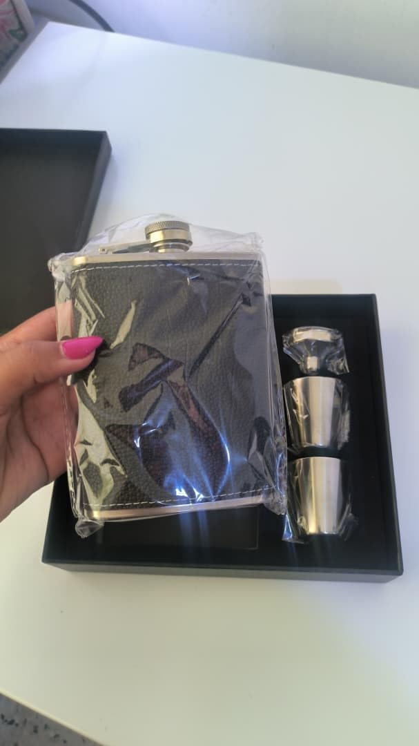 Hip Flask for Liquor Black Leather Flask 8 Oz 18/8 Stainless Steel Soft Touch Leather Wrap Flask Gift Set with 2 Cups & Funnel 100% Leak Proof Whiskey & Rum & Vodka Flasks for Men Women customer photo 1