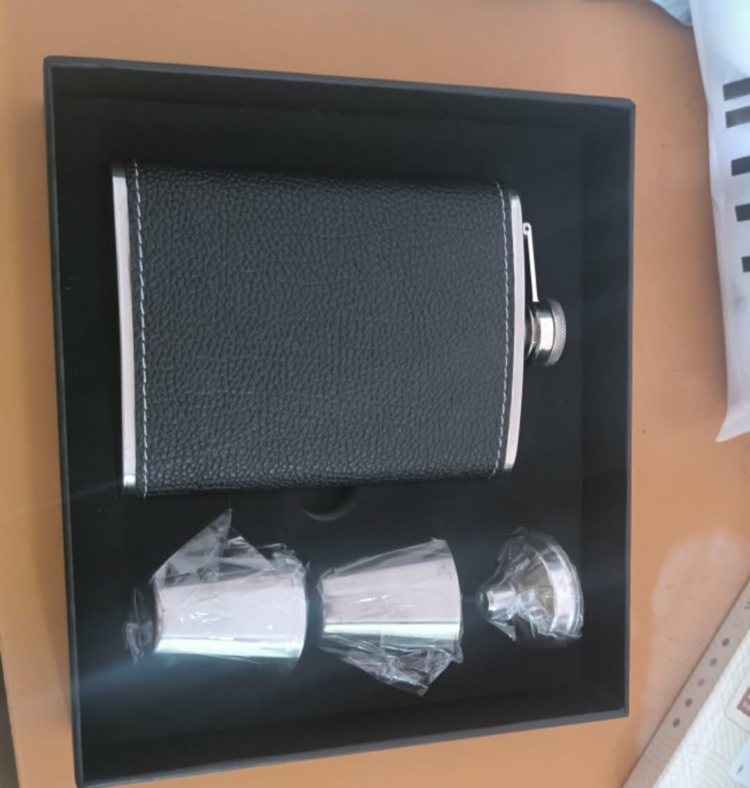 Hip Flask for Liquor Black Leather Flask 8 Oz 18/8 Stainless Steel Soft Touch Leather Wrap Flask Gift Set with 2 Cups & Funnel 100% Leak Proof Whiskey & Rum & Vodka Flasks for Men Women customer photo 2