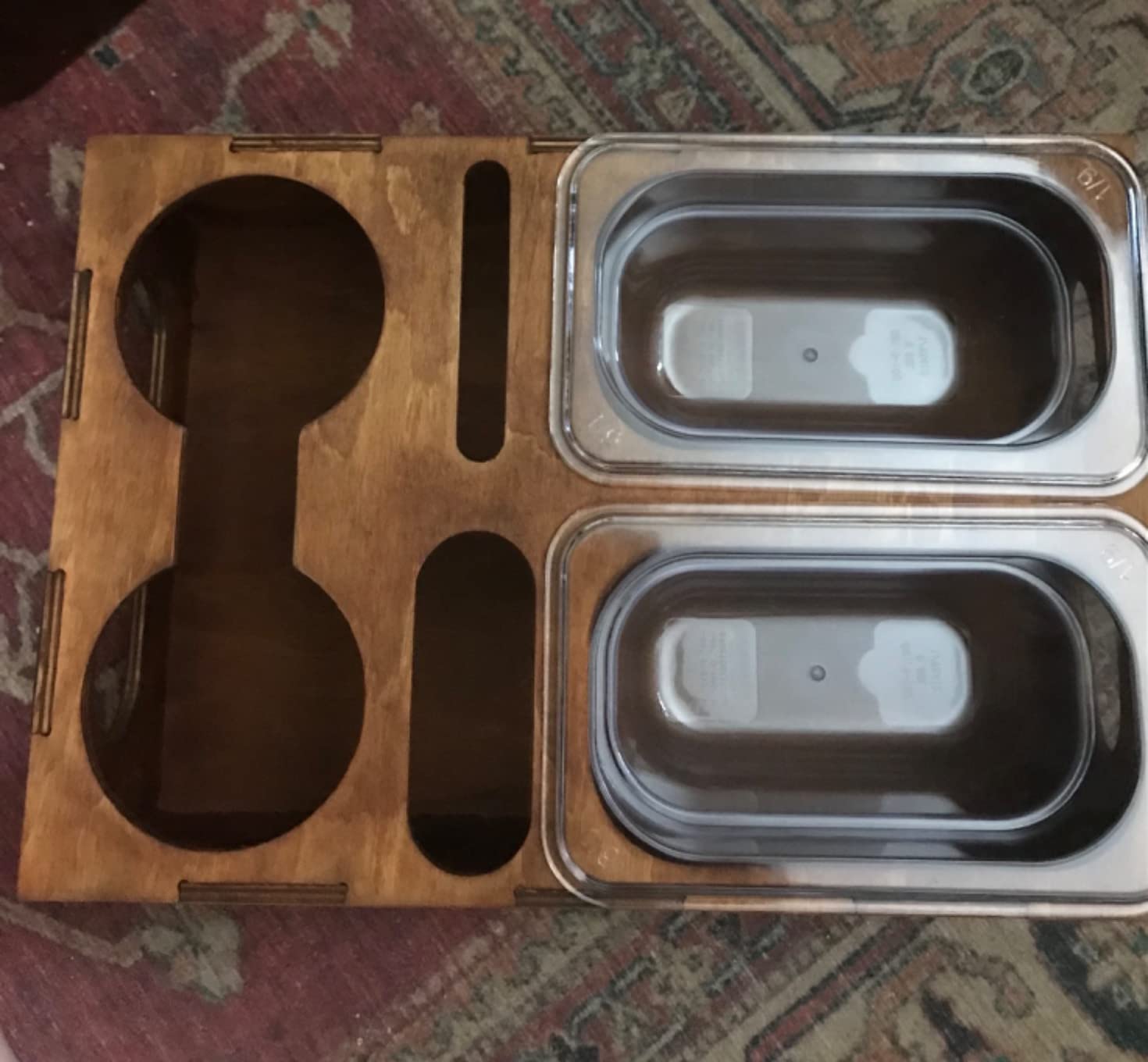 Wood Beer Box - Gift for Beer Lovers, Dad, Man, Him, Boyfriend- Drink Box Snacks Tray- Table Stand Caddy with slots for glasses, chips, nuts- Couch Organizer for Beverages, Remote Control, Phone stand customer photo 2