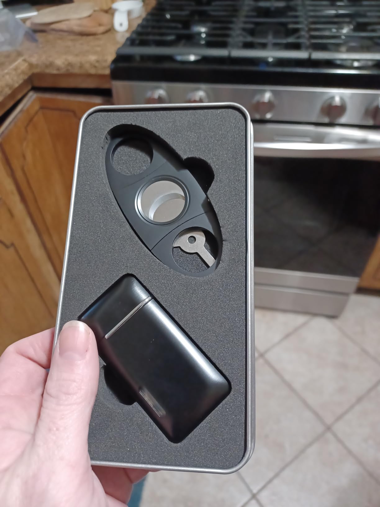 Bbsisgo Cigar Cutter and Lighter Set, Gifts for Men, Double Jet Flame Butane Torch Lighter with Adjustment Tools, Refillable Windproof Gas Lighter, Silver customer photo 1
