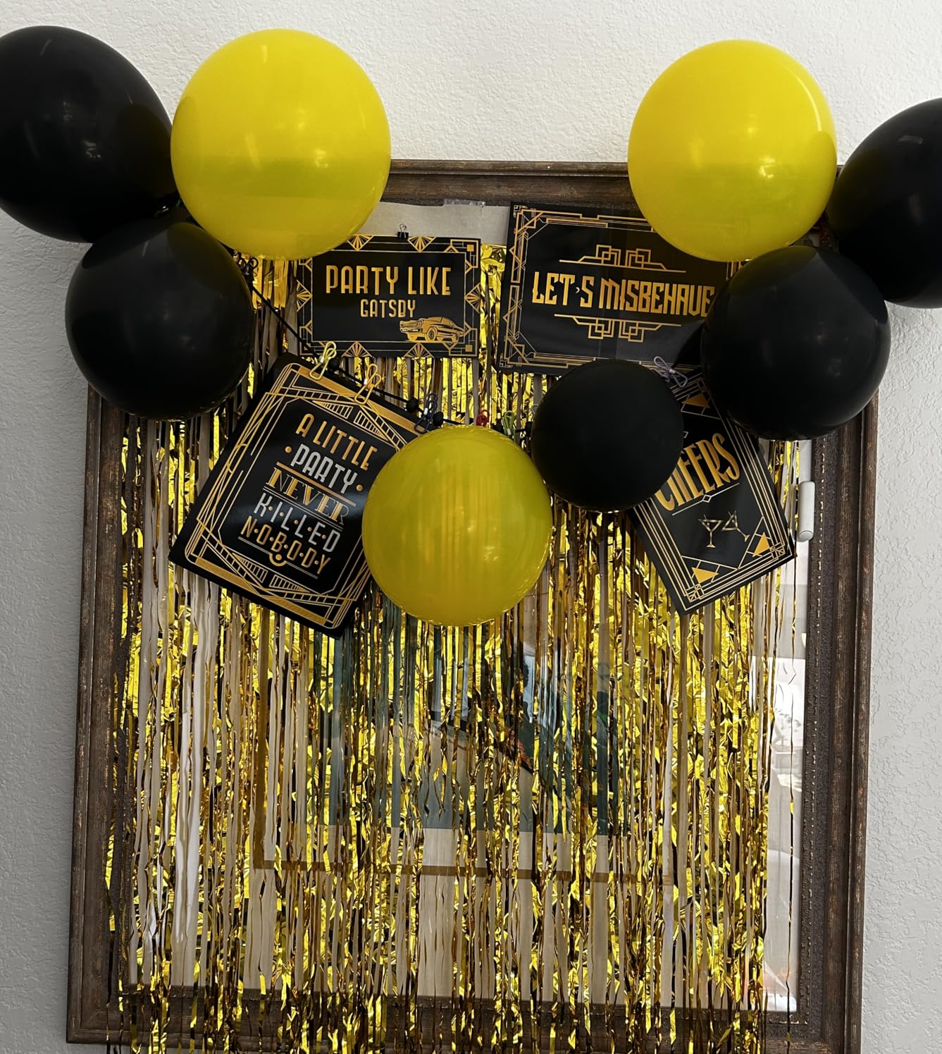 9 Pieces Roaring 20s Party Decorations Black and Gold Retro Jazz Party Roaring Twenties Wall Signs Decorations Kit for 1920s Party Speakeasy Decorations Supplies customer photo 2