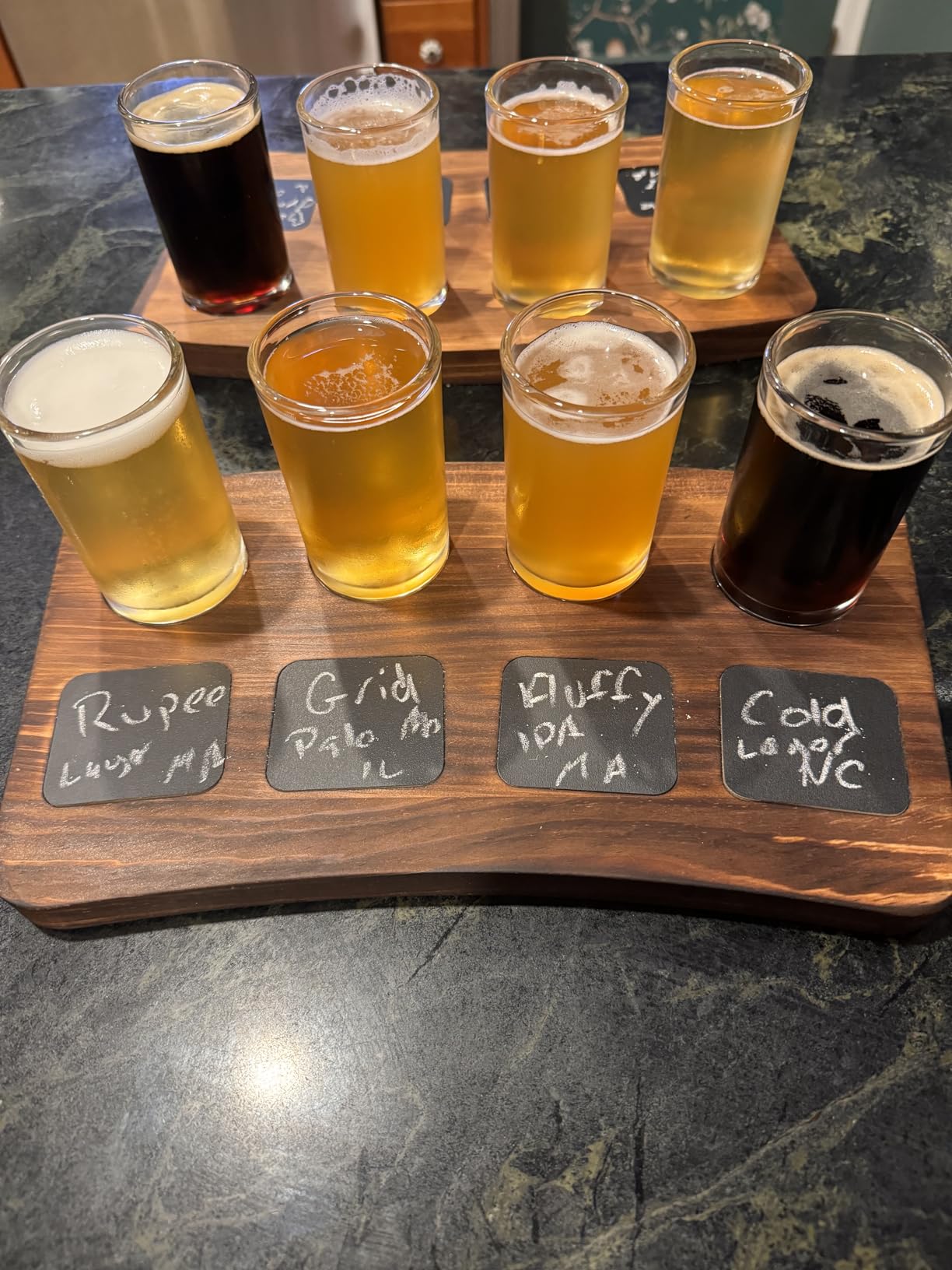 Houseables Beer Flight Boards with Glasses, Drink Flight Boards, Beer Tasting Glasses, Trays for Drinks, Wine, Margarita, Whiskey, Bourbon, Mimosa, Brewery Gifts, Set of 2 Trays, 8 Cups, Chalk Labels customer photo 2