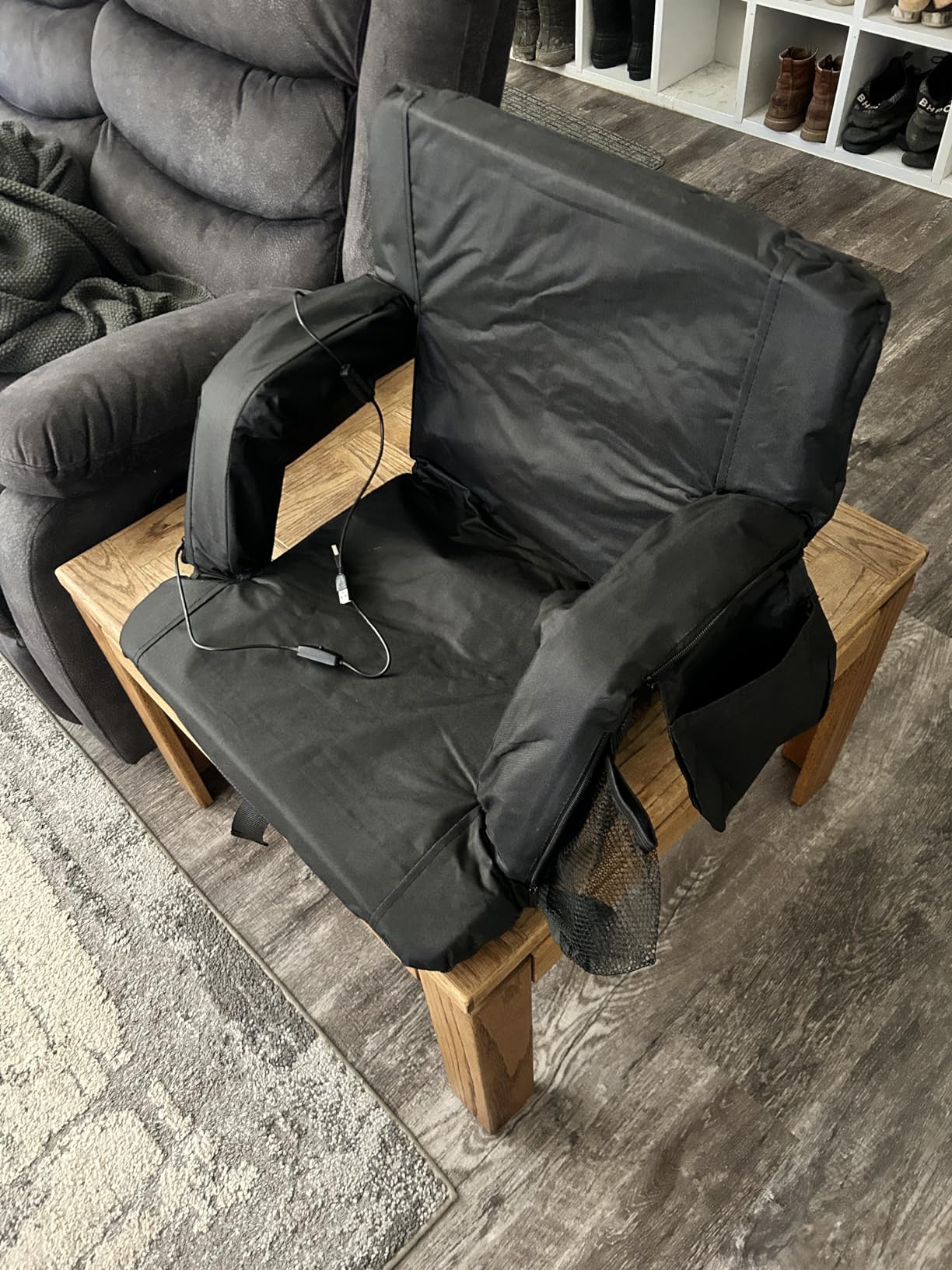 Double Heated Portable Reclining Bleachers Back Chair, Stadium Seats with Heated Back and Cushion, Outdoor Chair Cushion, Beach Chair, Stadium Chair with Back and Arm Support for Sport Events customer photo 1