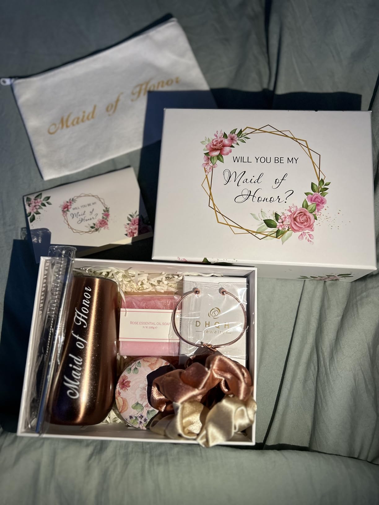 DHQH Bridesmaid Proposal Gifts Box Sets From Bride, Will You Be My Bridesmaid, 6 oz Bride Tribe Stainless Steel champagne glasses Bachelorette Party SPA Gifts Bridal Showers customer photo 1