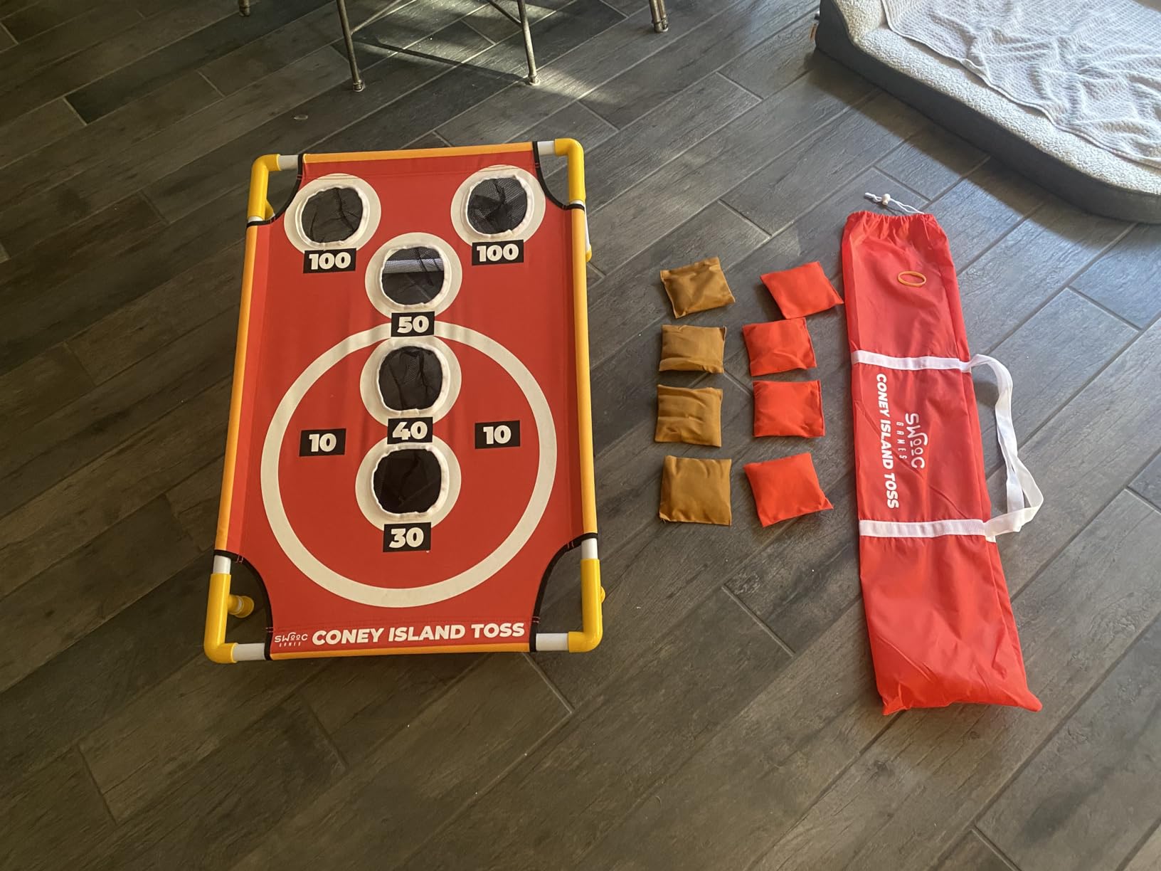 Swooc Games - Coney Island Toss - Arcade Style Cornhole Board Set w/Carrying Case & 15+ Games - Corn Hole Games for Adults - Kids Bean Bag Toss Game - Kids Cornhole Set w/Bags - Outdoor Yard Games customer photo 2