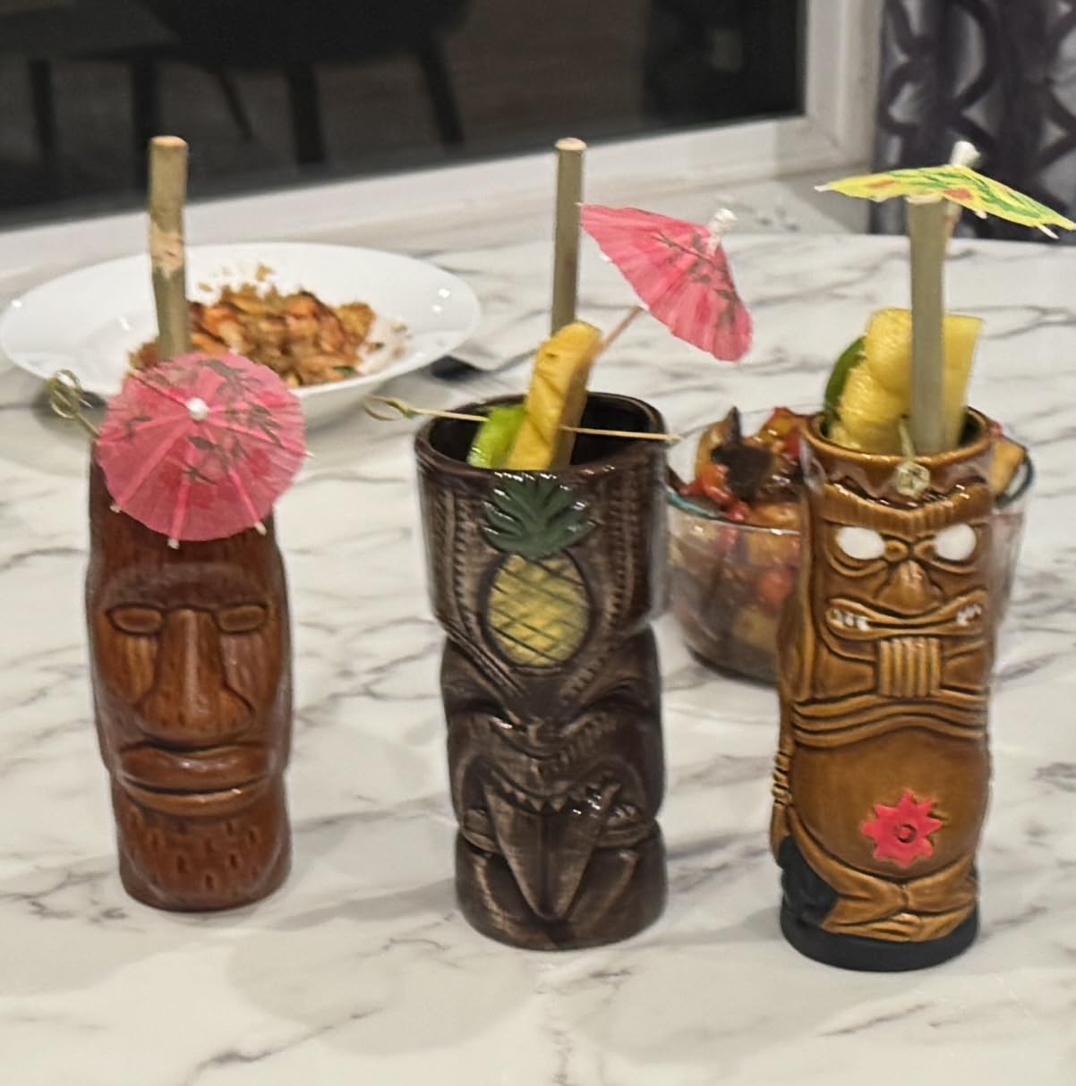 SuproBarware Tiki Mugs Set of 8 - Ceramic Hawaiian Party Drinkware, Tiki Bar Mugs for Cocktails, Premium Tropical Cups Drinks for Exotic Party customer photo 1