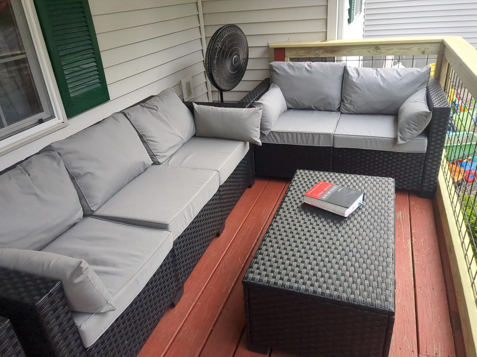 Rattaner 5-Piece Patio Furniture Sofa Set Outdoor Wicker Sectional Couch with Storage Table Non-Slip Cushions Furniture Covers, Grey customer photo 1