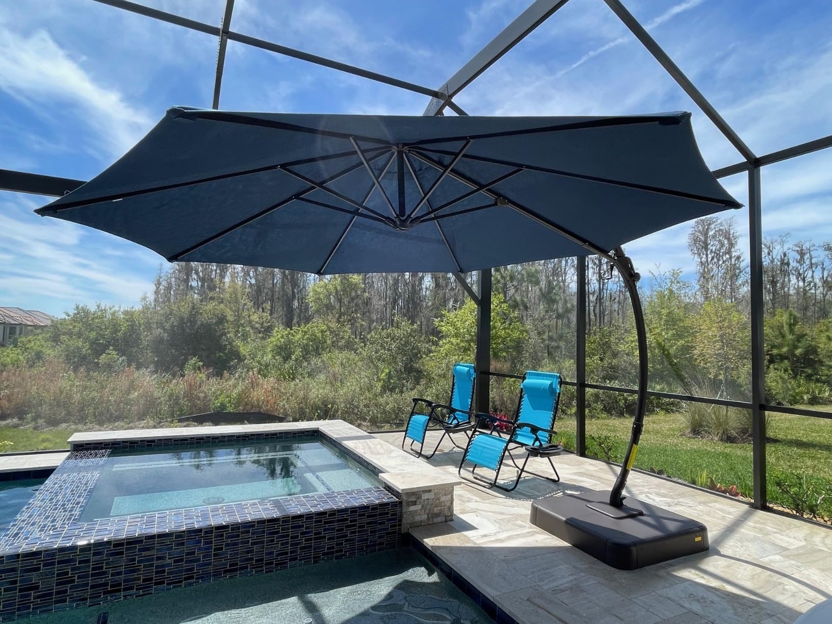 LAUSAINT HOME Outdoor Patio Umbrella with Base included, Deluxe Curvy Cantilever Umbrella Heavy Duty Offset Hanging Umbrella customer photo 1