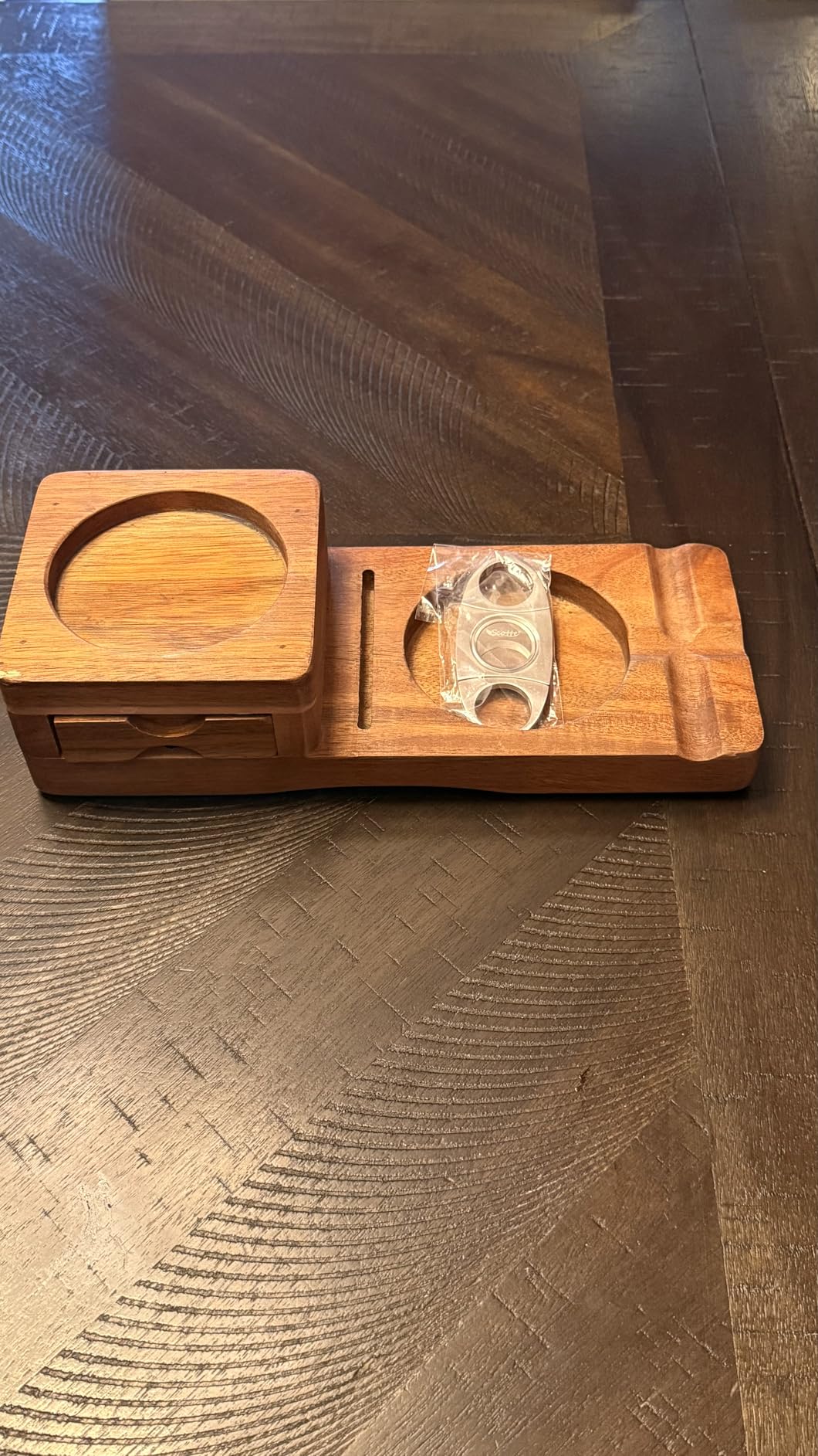 Scotte Ashtray Coaster Whiskey Glass Tray & Wooden Ash Tray with Cigar Cutter, Include Drawer and Cigar Slot Home Office Outdoor Great Cigar Accessories for Men customer photo 1