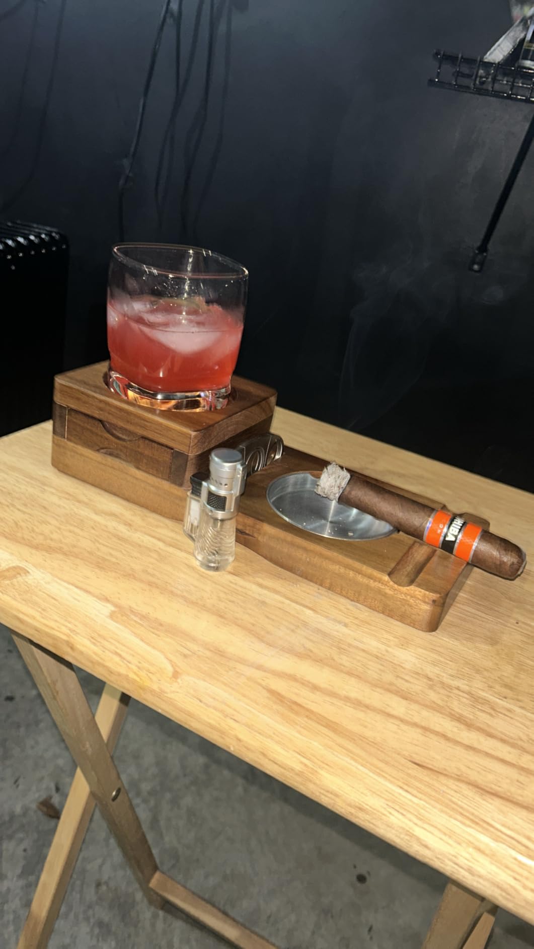 Scotte Ashtray Coaster Whiskey Glass Tray & Wooden Ash Tray with Cigar Cutter, Include Drawer and Cigar Slot Home Office Outdoor Great Cigar Accessories for Men customer photo 2