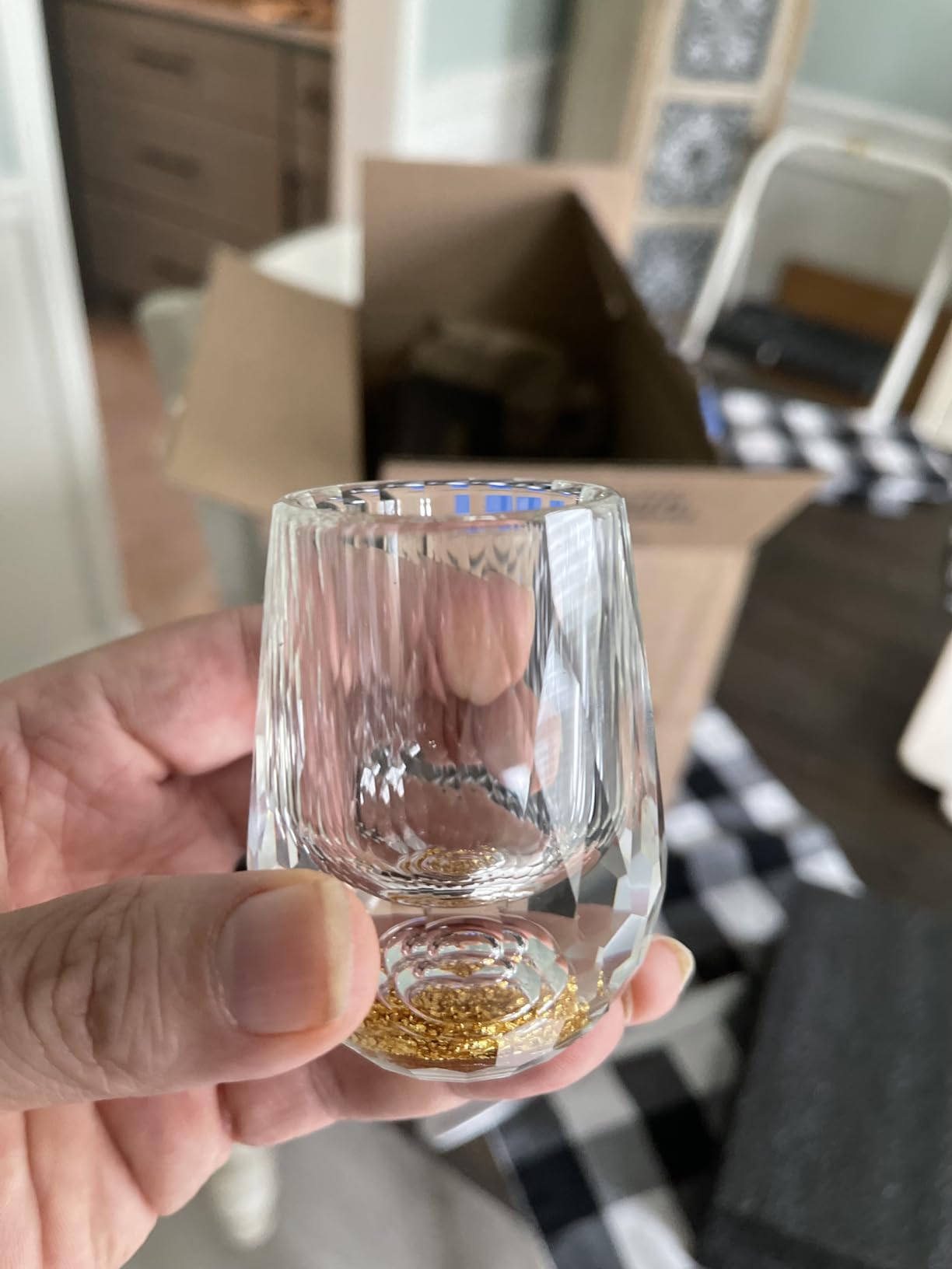DUJUST Diamond Shot Glasses (1.5oz), Crystal Shot Glass Set Decorated with 24K Gold Leaf Flakes, Luxury & Cute Shot Cups, BPA-Free & Lead-Free - 6 pcs customer photo 1