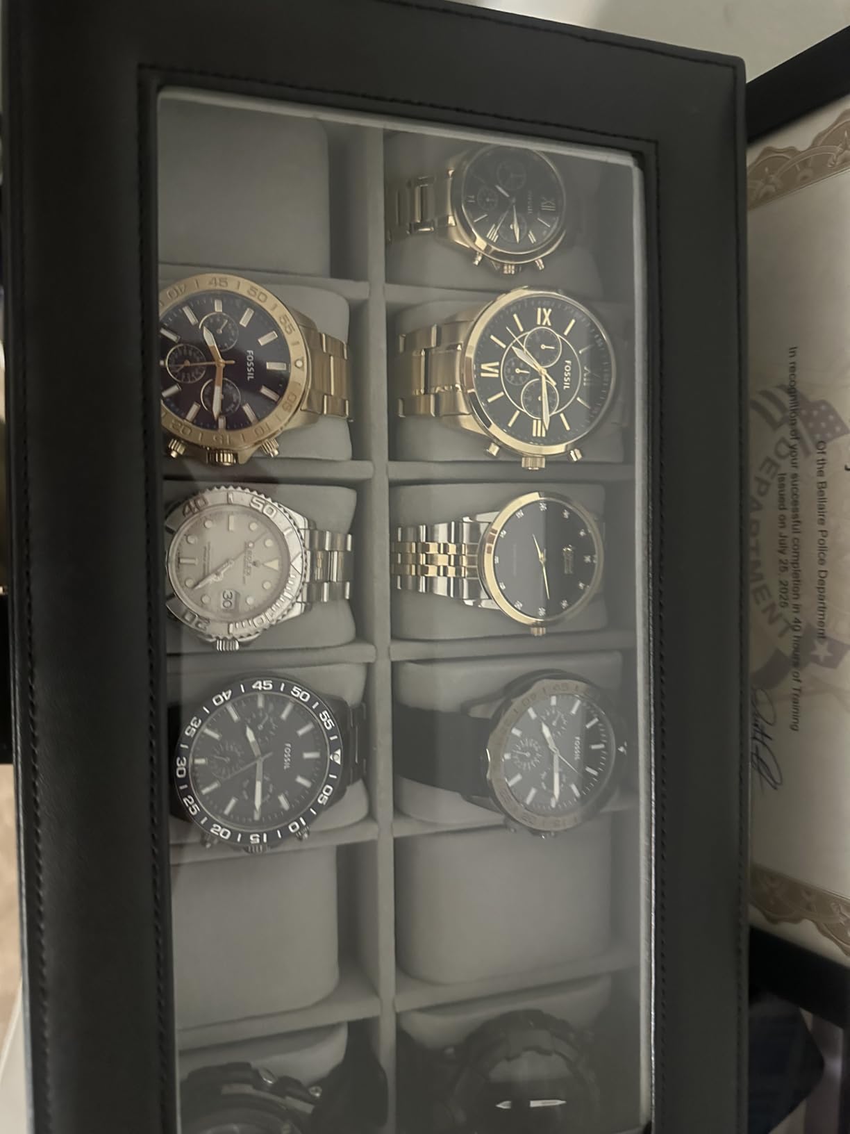 SONGMICS Watch Box, 12-Slot Watch Case Organizer with Large Glass Lid, 2 Layers, Removable Pillows, Metal Lock, Gift for Loved Ones, Brown Synthetic Leather UJWB012K01 customer photo 1