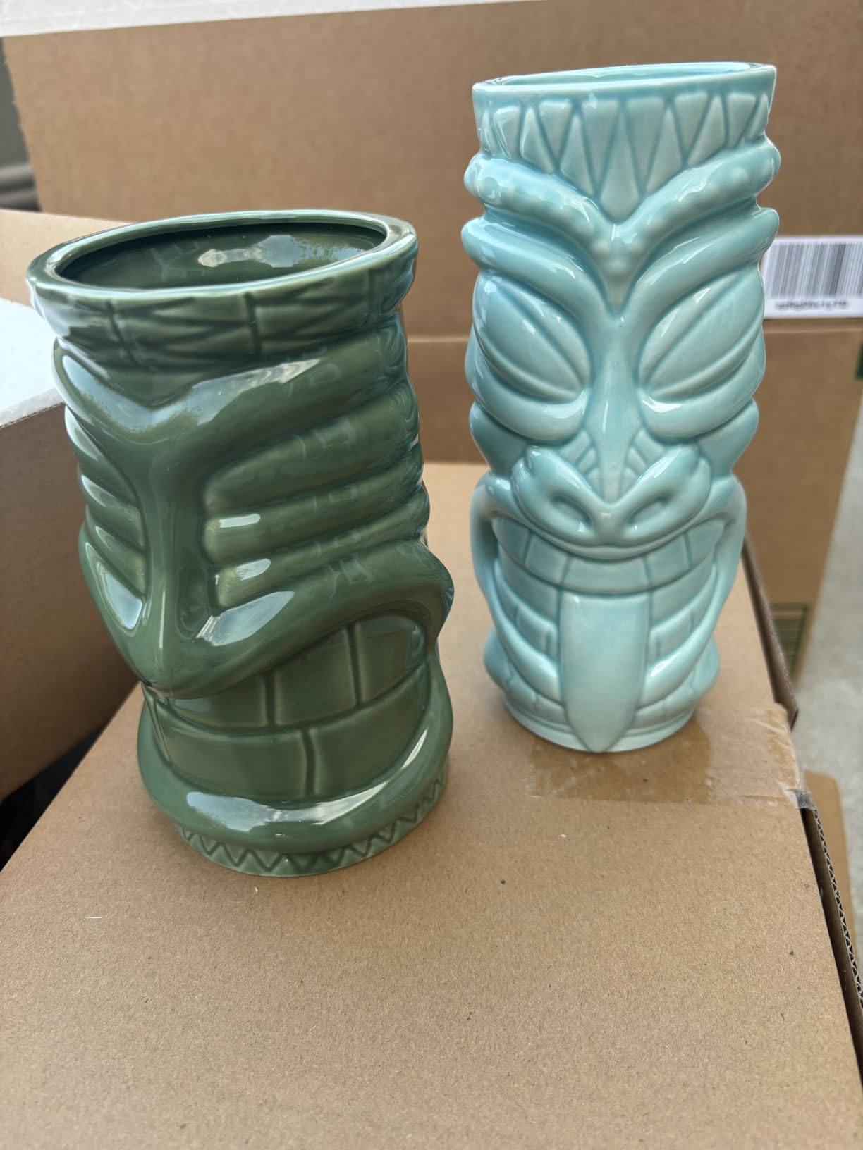 Peohud 4 Pack Ceramic Tiki Mugs, Hawaiian Party Mugs, 20/18/16 Oz Exotic Cocktail Glasses, Tiki Drinking Tumbler Cups for Mai Tai, Pina Colada, Tiki Bar Professional Barware customer photo 1