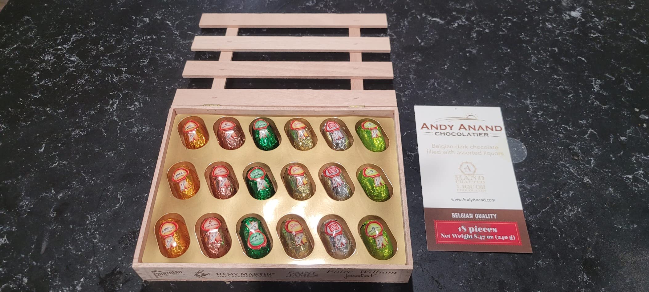 ANDY ANAND CHOCOLATIER European Dark Chocolate Bottles Filled With 18 Top-Shelf Liqueur Flavored, Pack of 1 customer photo 1
