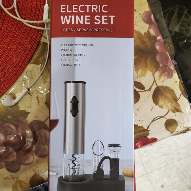 CIRCLE JOY 5-in-1 Electric Wine Opener Gift Set Stainless Steel Electric Wine Bottle Opener Battery Operated Corkscrew with Foil Cutter, Wine Pour, Wine Stopper and Storage Base, Silver customer photo 2