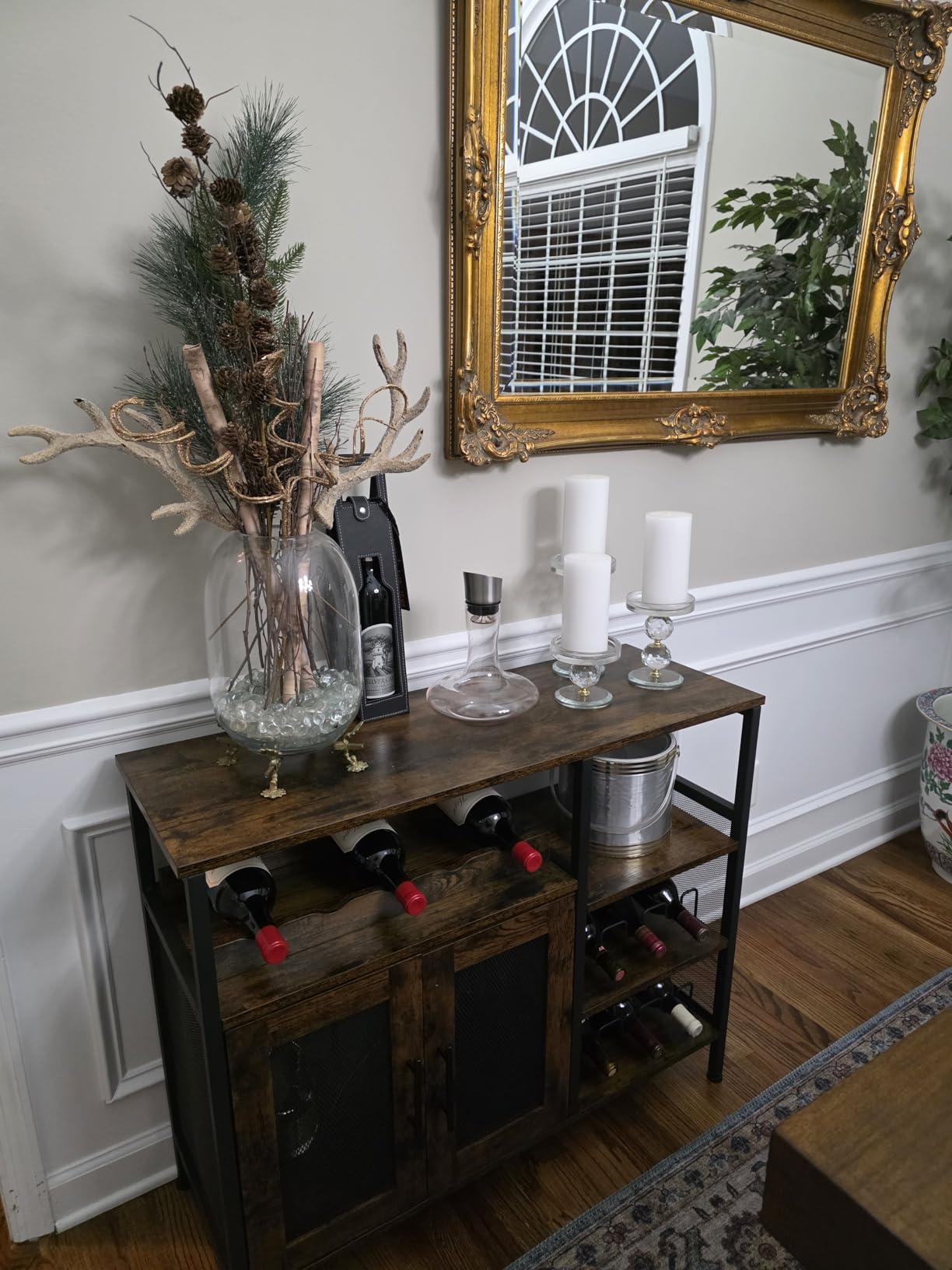 X-cosrack Wine Bar Rack Cabinet with Detachable Wine Rack, Coffee Bar Cabinet with Mesh Door customer photo 2