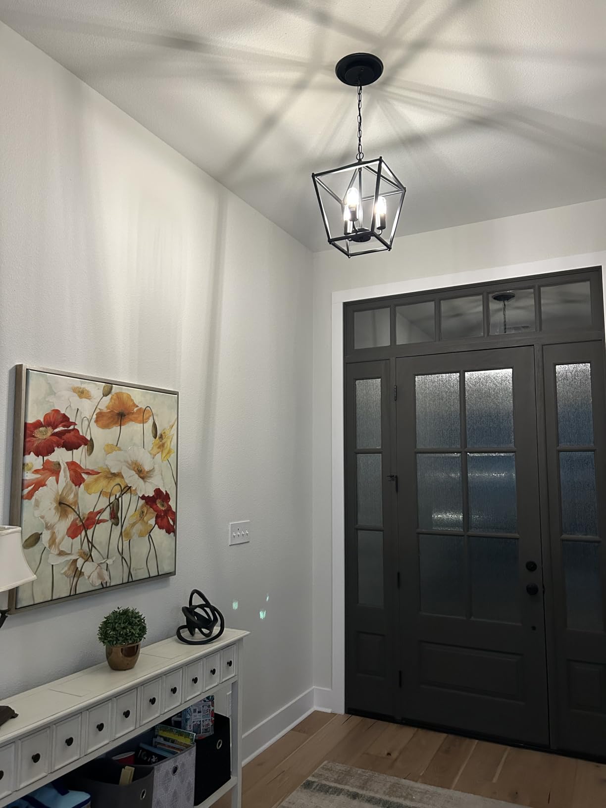 Unicozin 4-Light Black Farmhouse Chandelier, Iron Lantern Pendant Light Rustic Cage Adjustable Height, E26 Base Industrial Hanging Lights for Kitchen Island Dining Room Hallway Foyer Entryway customer photo 1