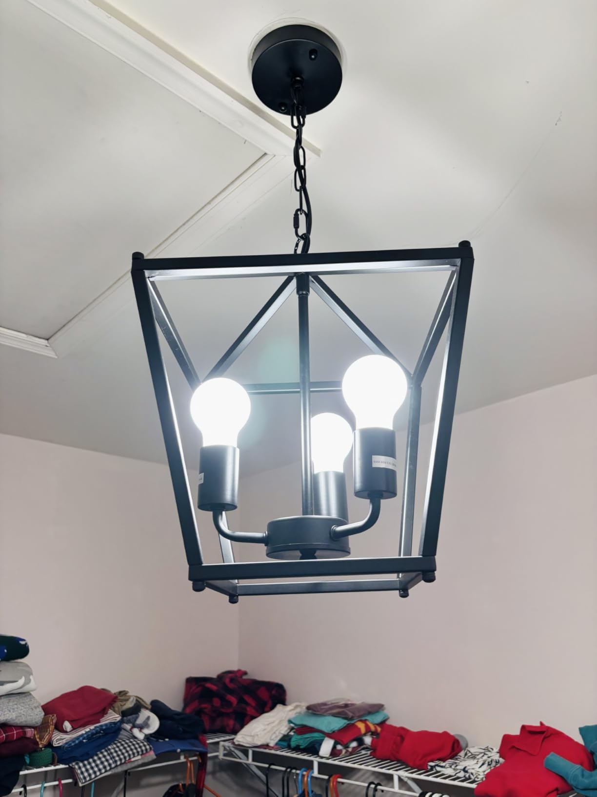Unicozin 4-Light Black Farmhouse Chandelier, Iron Lantern Pendant Light Rustic Cage Adjustable Height, E26 Base Industrial Hanging Lights for Kitchen Island Dining Room Hallway Foyer Entryway customer photo 2