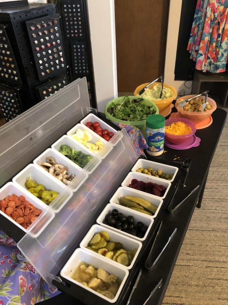 2 Ice Cooled Garnish Tray Deck Bar Garnish Caddy Condiment Containers with Lids and Removable Chilled Condiment Server with 6 Tongs and 6 Fruit Forks (6 Compartments) customer photo 2