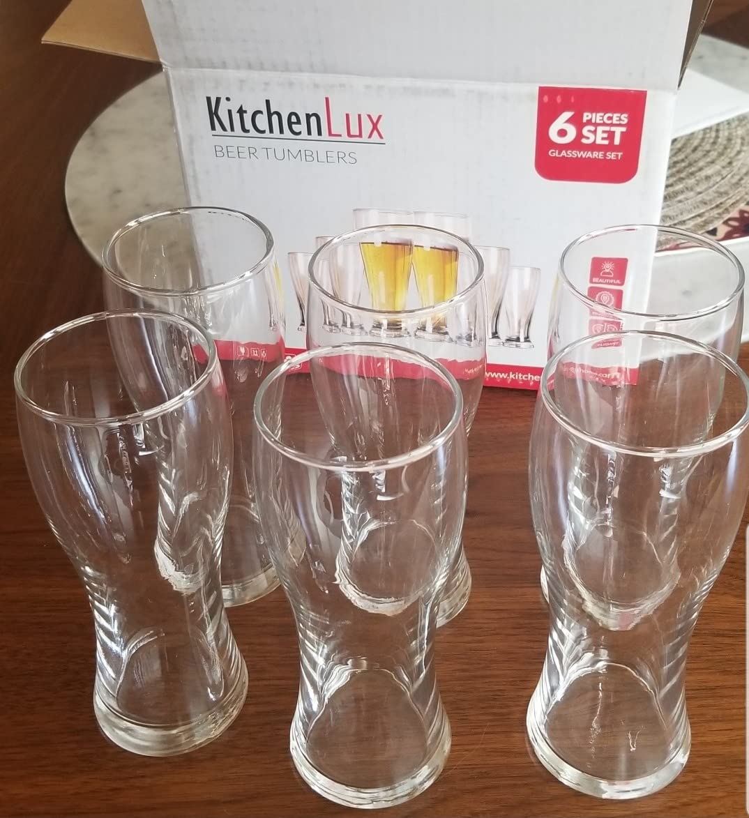 Kitchen Lux 16oz Pilsner Beer Glasses, Set of 6, Clear, Reusable, Dishwasher Safe, Bpa Free, Modern, Round, 16 ounces, 3 inches (W) x 7 inches (H), Ideal for Home & Bar for Men customer photo 2