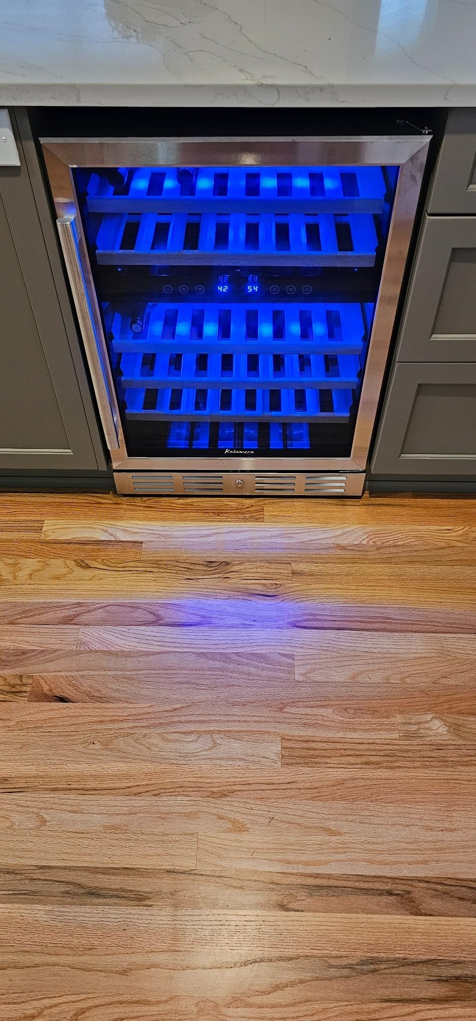 Kalamera 24 inch Wine Cooler, 37 Bottle Dual Zone Built-in or Freestanding | Wine Fridge with Stainless Steel Reversible Glass Door customer photo 1
