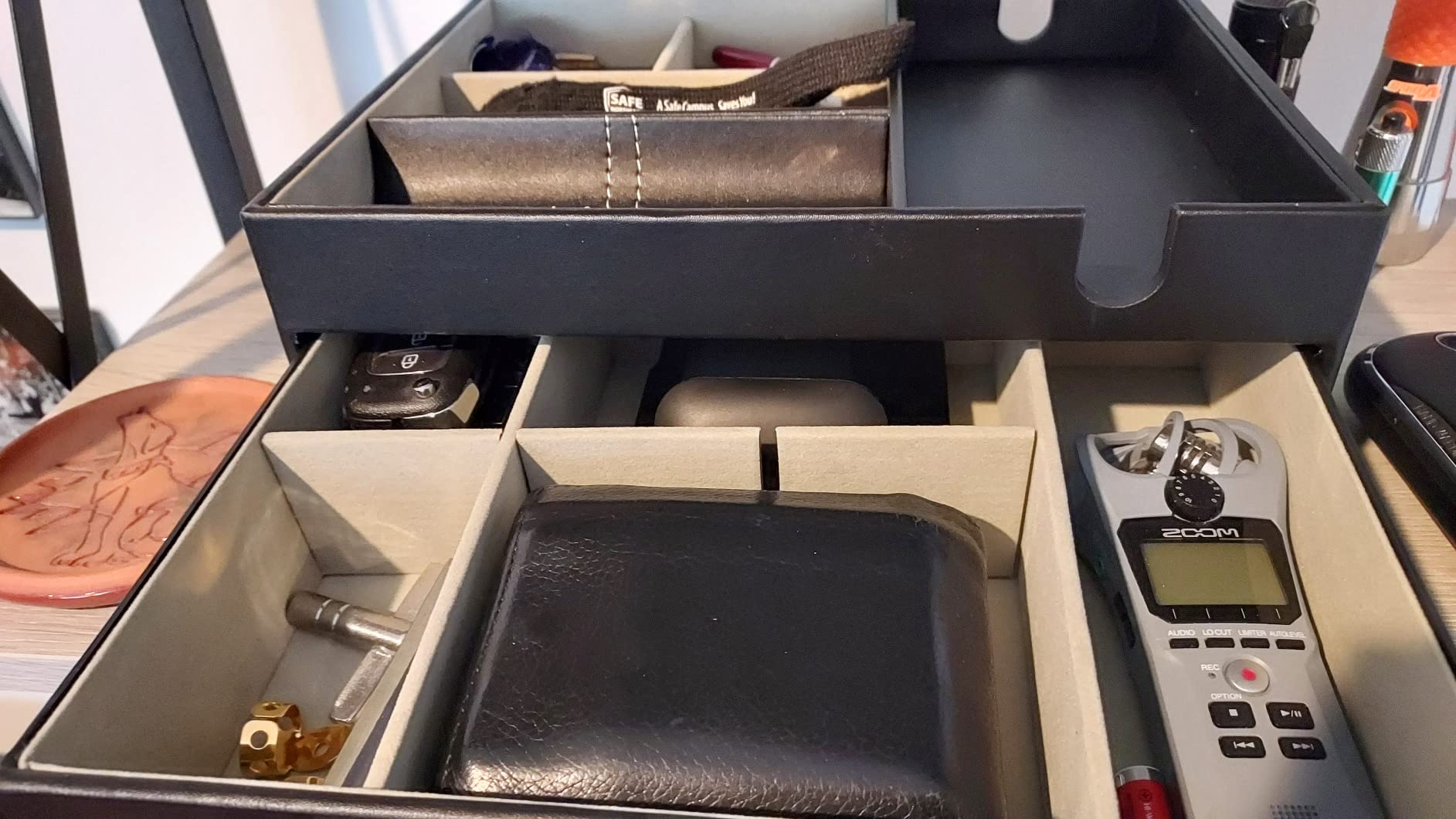 ProCase 2 Layers Valet Tray Gift for Men, Nightstand Organizer EDC Dump Catchall Trays with Phone Charging Station, Dresser Top Table Beside Entryway Storage Box, Black customer photo 2