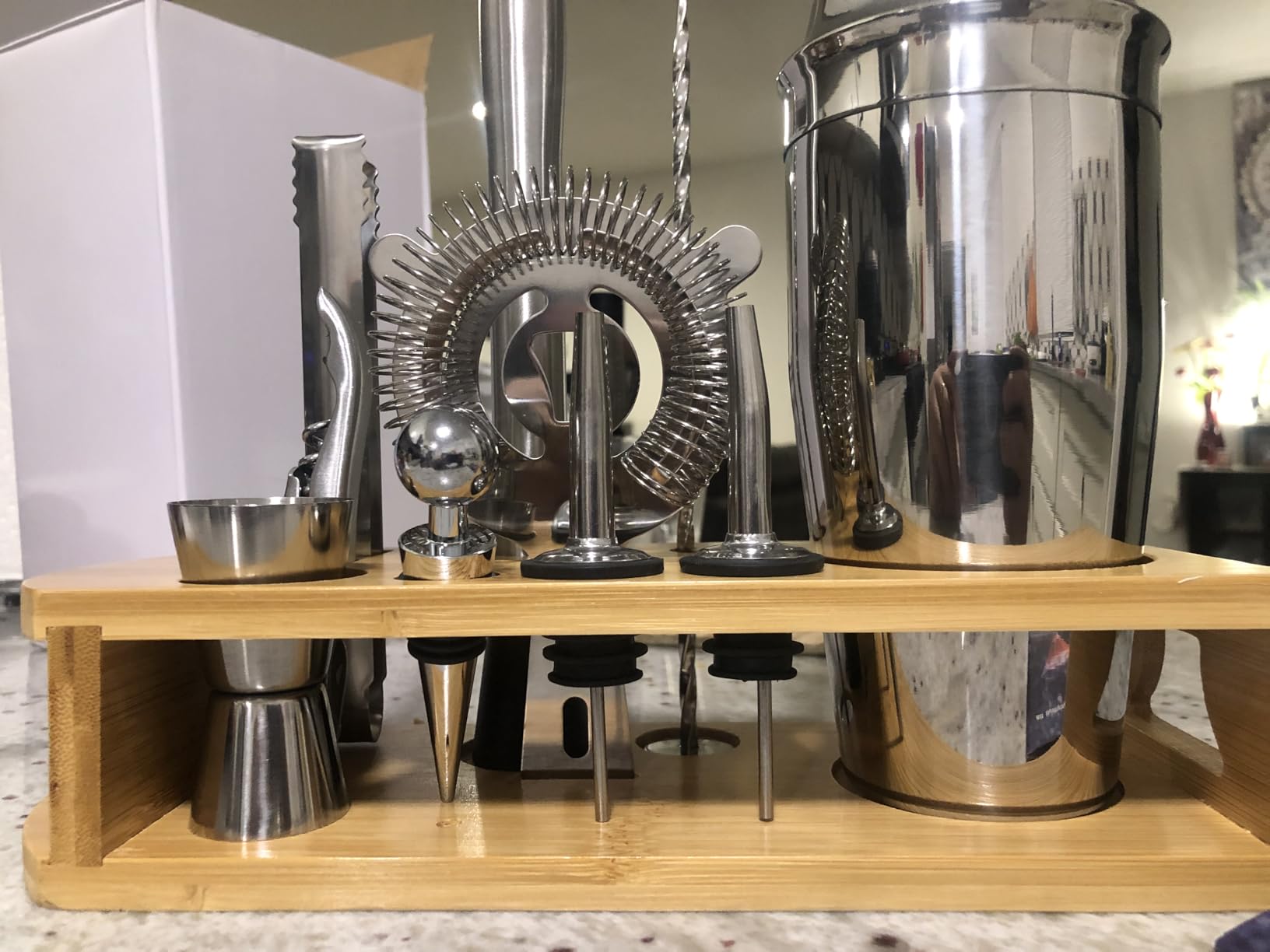 Cocktail Shaker Set Bartender Kit: 12-Piece Bar Tool Set with Bamboo Stand | Bars Set with All Practical Bar Accessories, for Drink Mixing, Bar, Home, Lounge & Party (Silver) customer photo 2