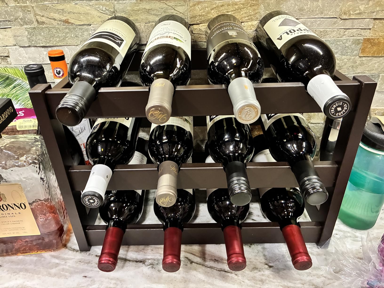 VASMIA Bamboo Wine Rack, Sturdy and Durable Wine Storage Cabinet Shelf, Wine Racks Countertop for Pantry,Kitchen,3-Tier 12 Bottles Wine Rack Black customer photo 2