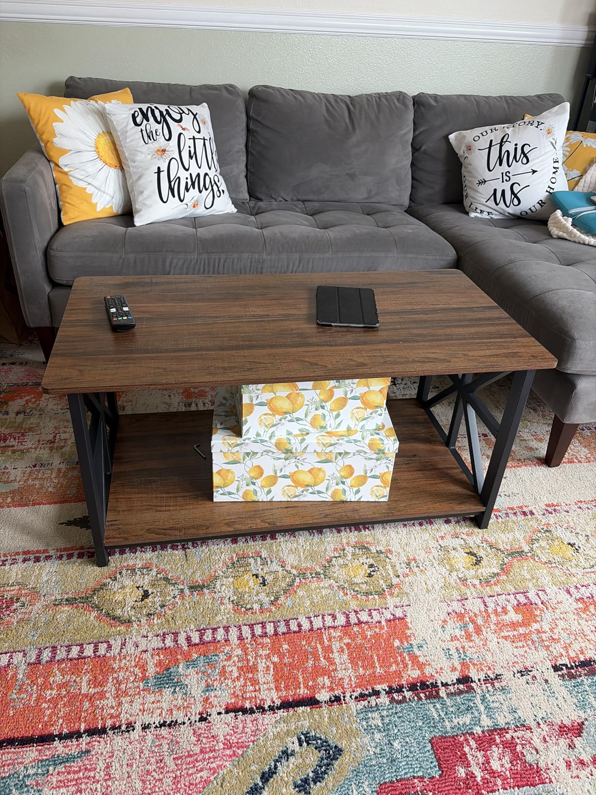 GreenForest Coffee Table for Living Room with Round Corners Farmhouse Style Center Table with Storage Shelf 39 Inch Space Saving Easy Assembly Gray Wash customer photo 1