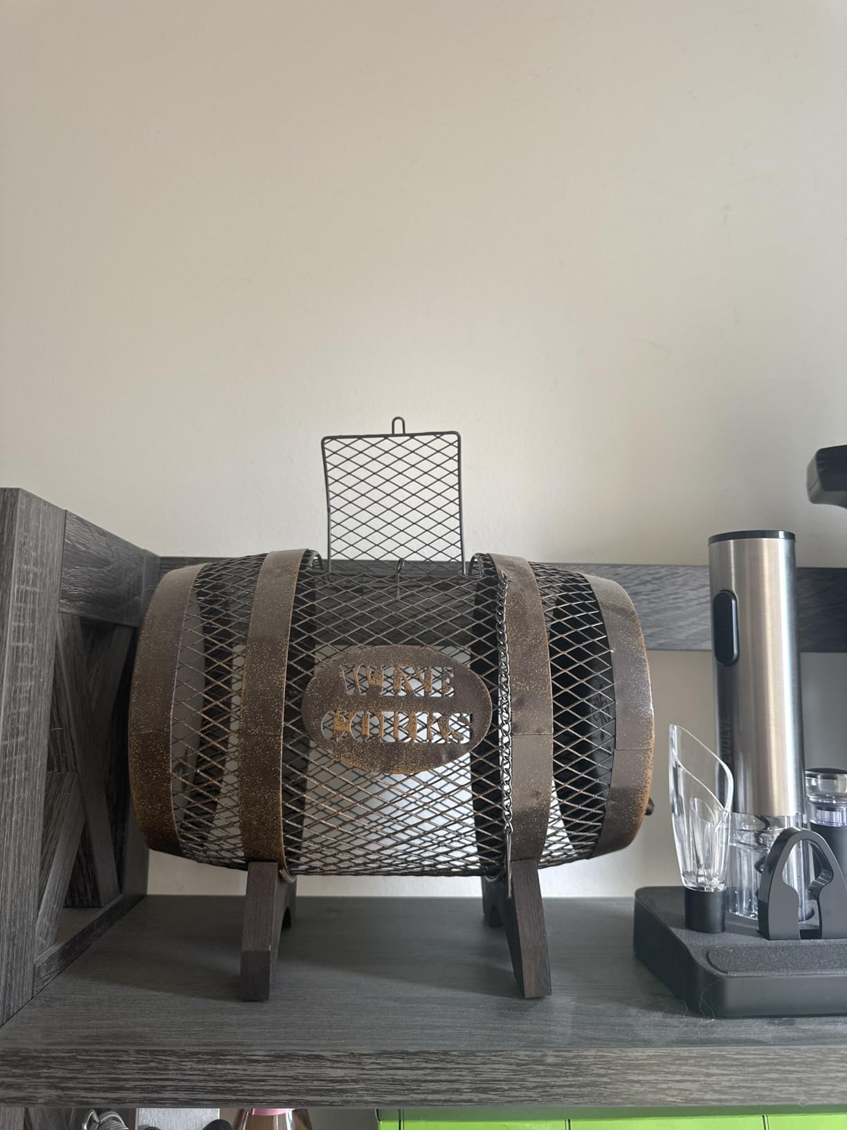 Rustic Metal Large Barrel Wine Cork Holder Display On Wooden Stand, Container for Display, Home Decor, Housewarming Gifts, Home Bar Decor, Wine Gifts, Engagement Gifts, Kitchen Decor customer photo 2