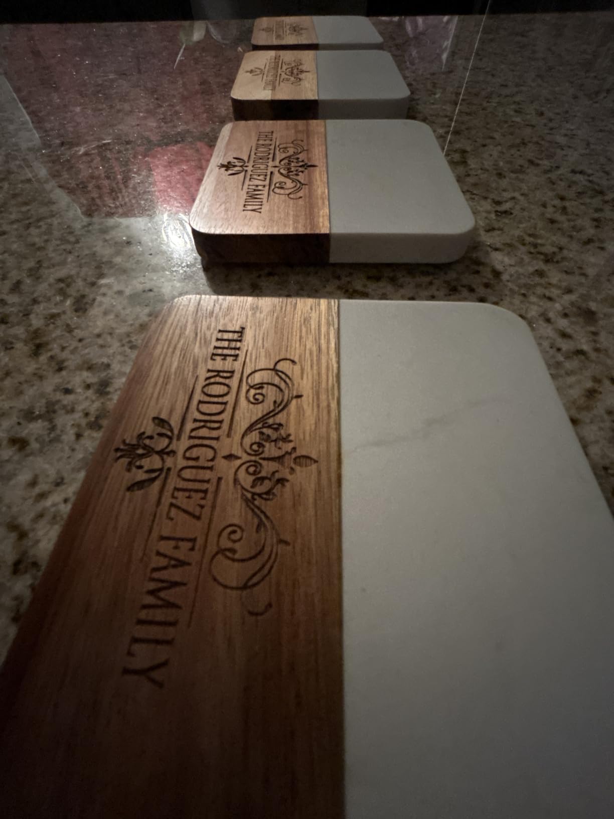 The Wedding Party Store Custom Personalized Marble, Slate and Acacia Bar Coasters for Drinks, Wedding Gift for Couples (Round Marble and Acacia) customer photo 2