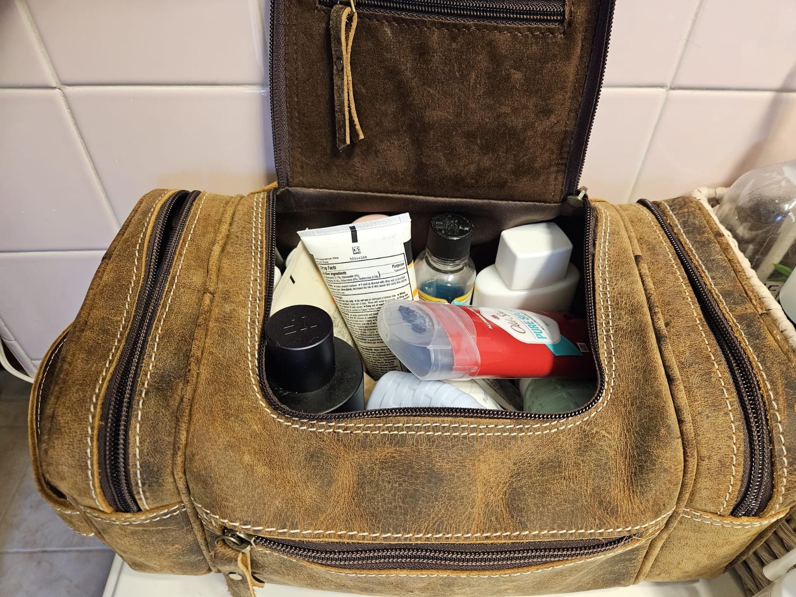 VC VINTAGE COUTURE Leather Toiletry Bag for Men Extra Large Leather Men's Toiletry Bag for Traveling Real Leather Dopp Kit for Men Leather Shaving Bag for Travel customer photo 1