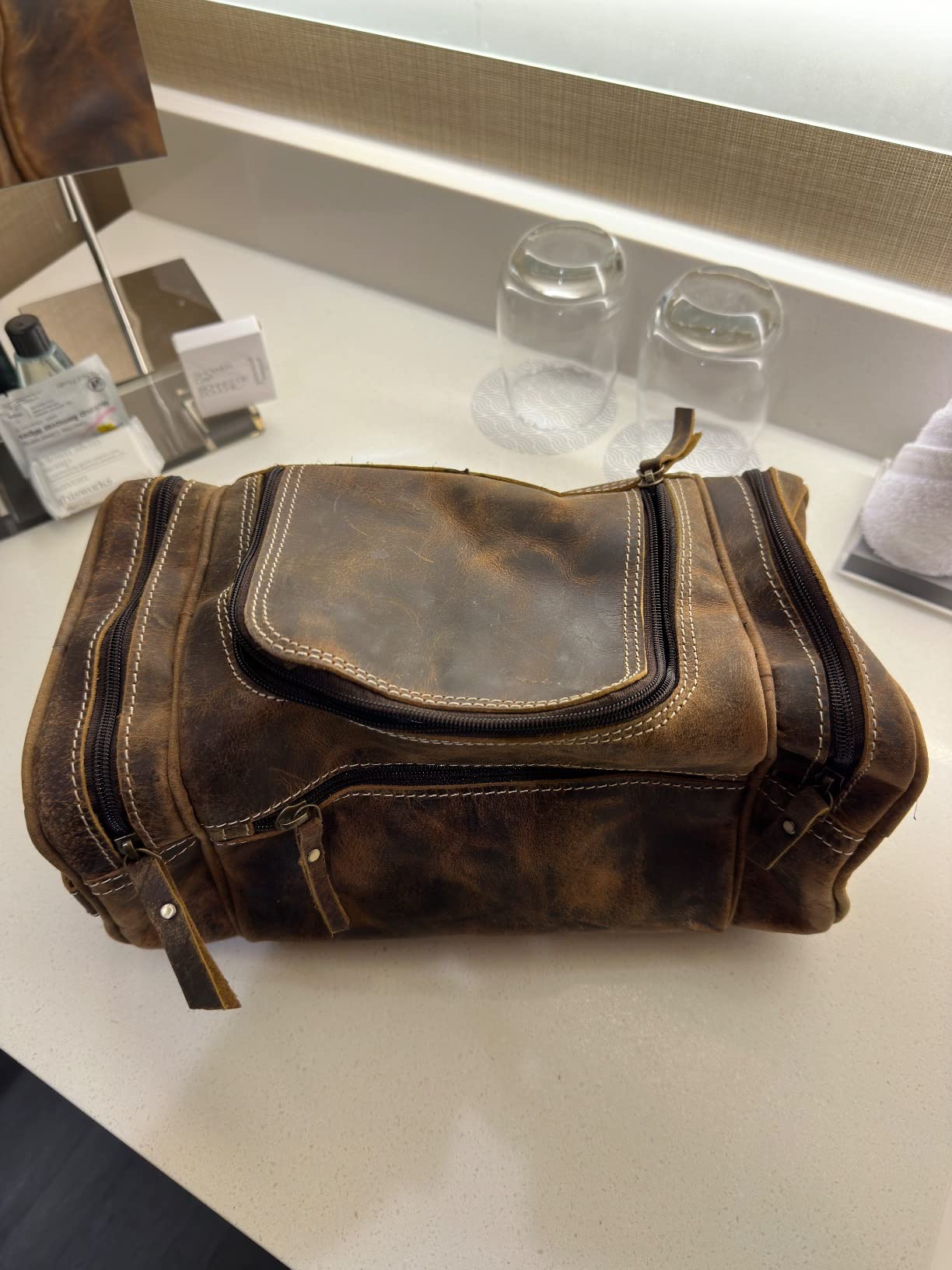 VC VINTAGE COUTURE Leather Toiletry Bag for Men Extra Large Leather Men's Toiletry Bag for Traveling Real Leather Dopp Kit for Men Leather Shaving Bag for Travel customer photo 2