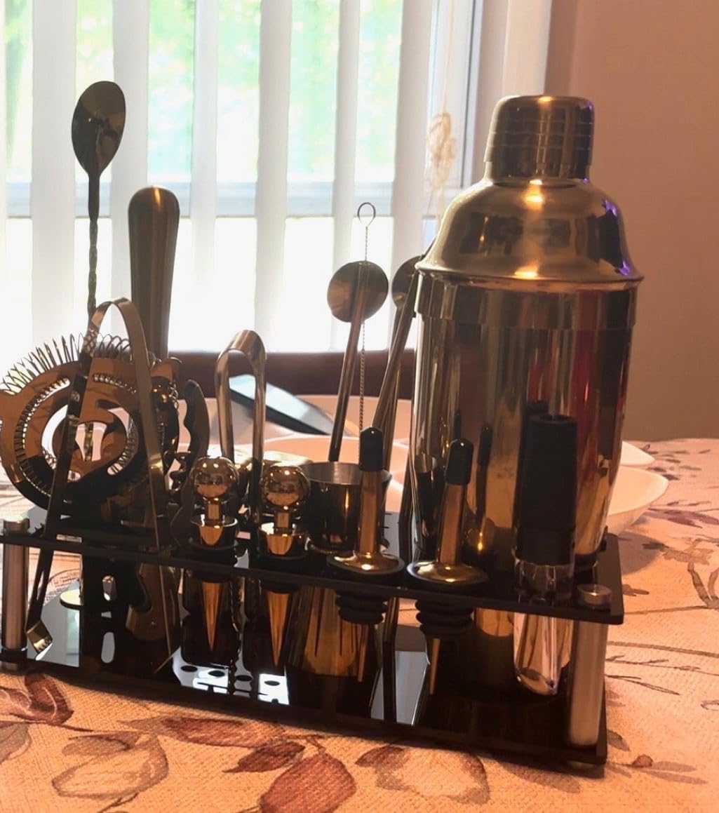 Mixology Bartender Kit - 24 Piece Gold Cocktail Shaker Set w/Stand - Essential Home Bar Accessories Martini Shaker, Jigger, Muddler, Chilling Cubes & More customer photo 1