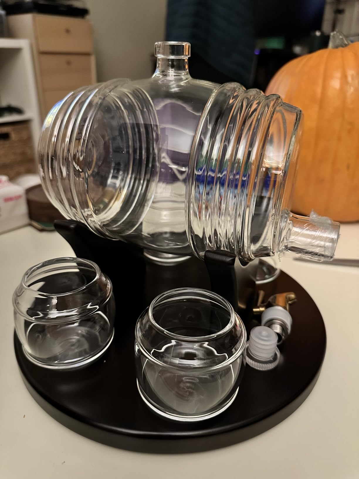 CRAFTGEN Whiskey Barrel Decanter Set for Home Bar, Unique Birthday Gifts for Men Dad, 1.3 Liter Barrel Liquor Dispenser with 4 Glasses for Bourbon, Scotch, Vodka, Tequila, Rum, Wine, Alcohol customer photo 1