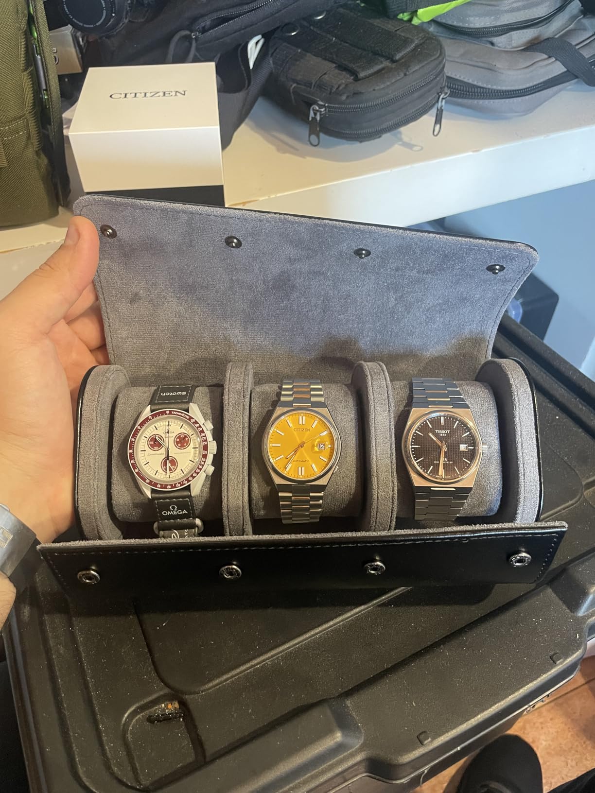 Watch Roll Travel Leather Case - Brown Single Watch Gift Box with Pillow for Men, Storage Organizer & Solid Dividers for Home Storage, Anniversary Birthday customer photo 2