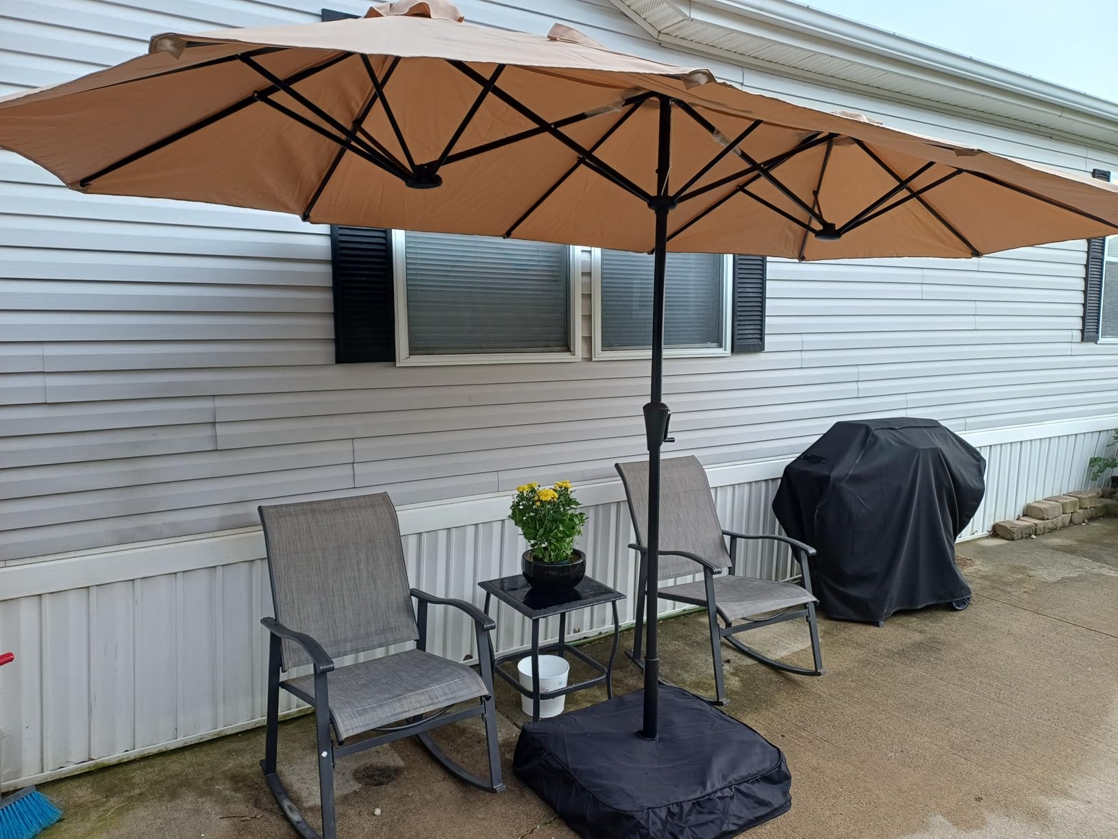 SUPERJARE 13FT Outdoor Patio Umbrella with Base Included, Double Sided Pool Umbrellas with Fade Resistant Canopy, Large Table Umbrella for Deck, Market, Backyard - Beige customer photo 1