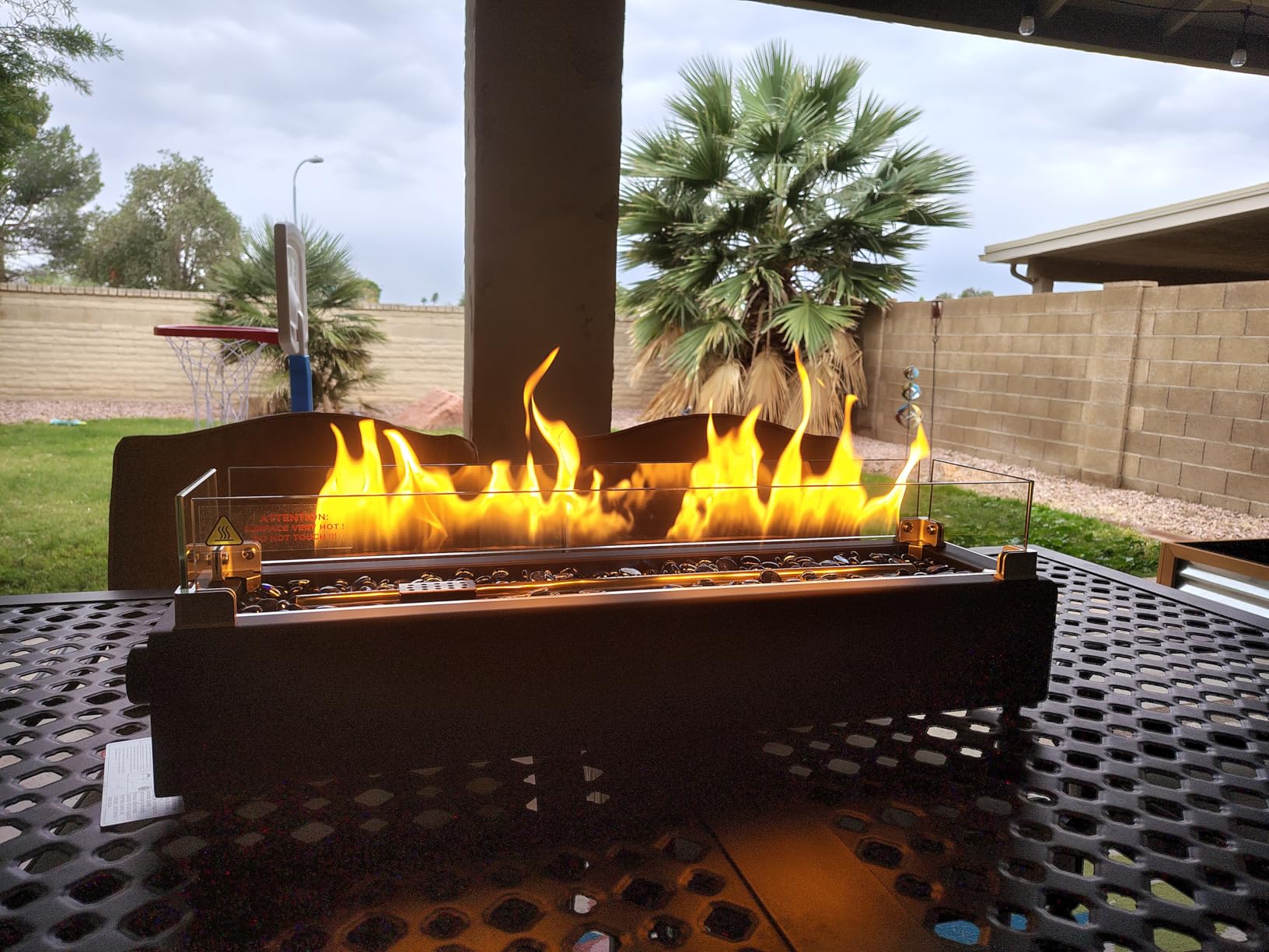 28-inch Table Top Propane Fire Pit, 40,000 BTU Tabletop Firepit for Patio, Outdoor Portable Rectangular Fire Bowl w/Wind Glass Shield, Glass Rocks - Black customer photo 1