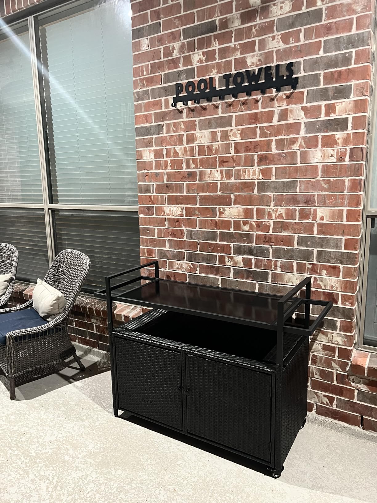 YITAHOME XL Outdoor Storage Cabinet, Outdoor Storage Cart with Wheels and Black Glass Table Top for Patio, Outdoor Cabinet for Poolside and Backyard (Dark Brown) customer photo 2